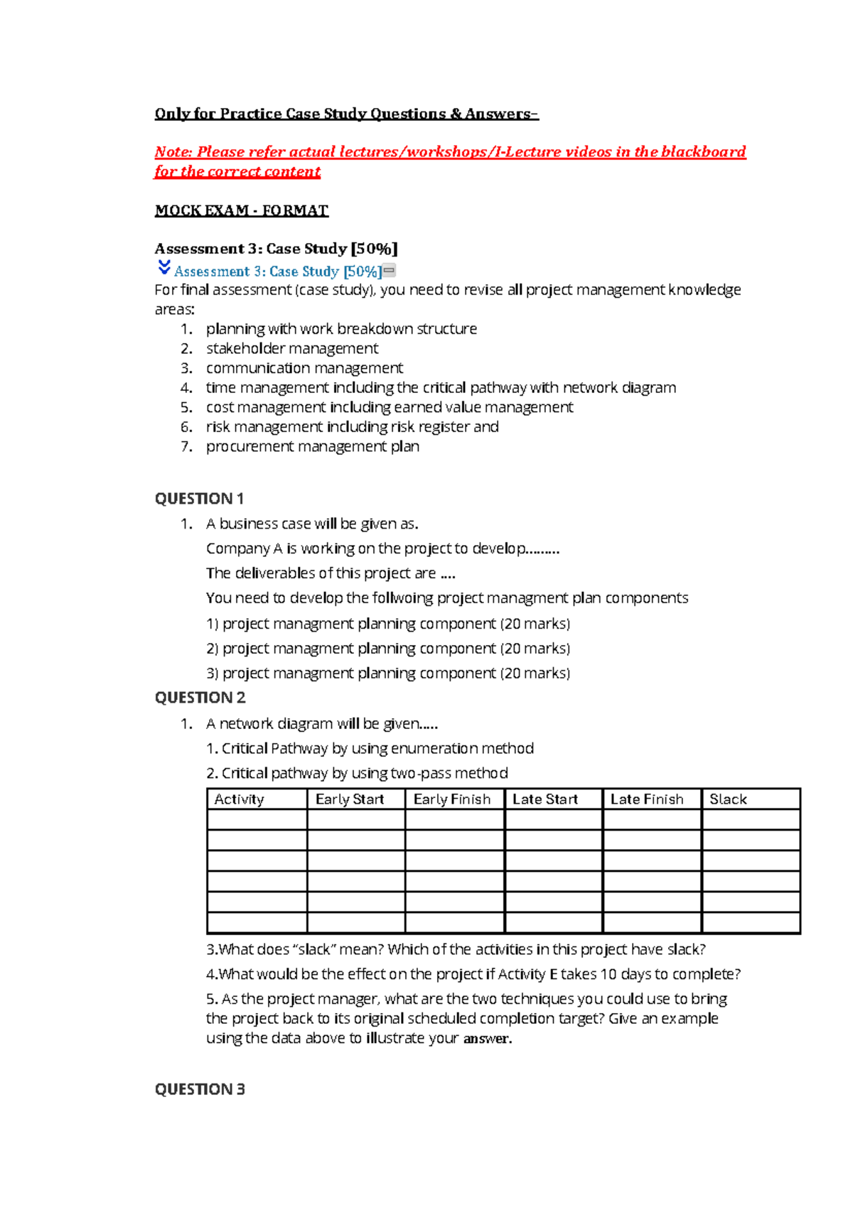 Assessment 3 Case Study Revision for Course [10]: Project Management ...
