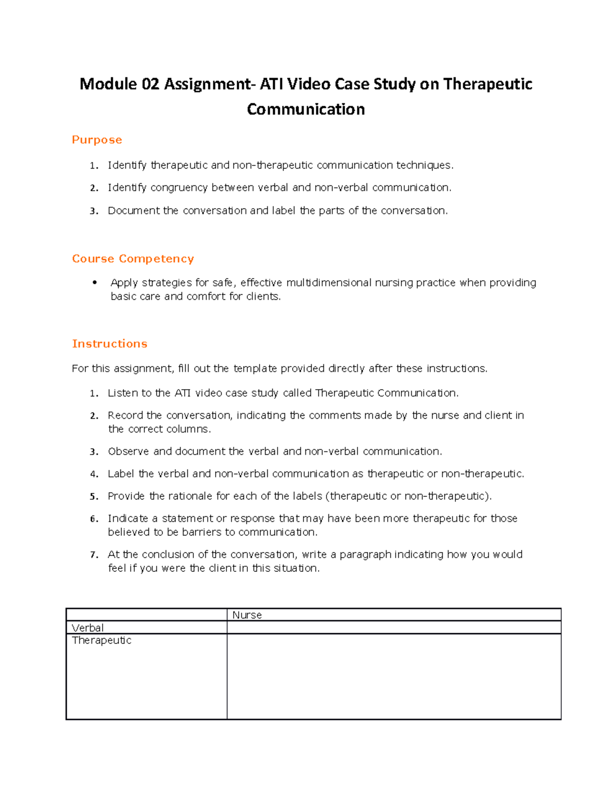 NUR2356 Module 02 Assignment - ATI Video Case Study on Therapeutic ...