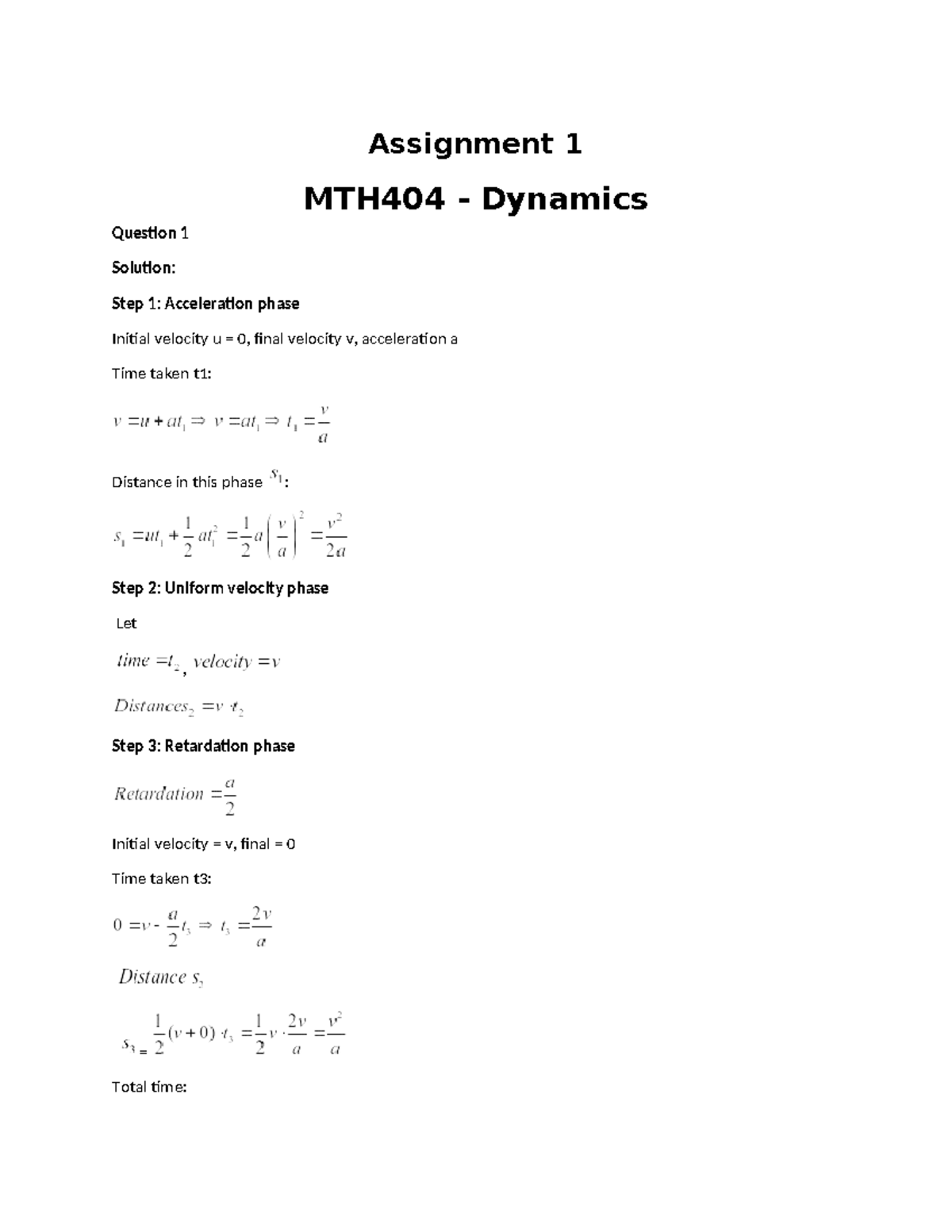 MTH404 Dynamics Assignment 1 Solutions: Acceleration & Motion Analysis ...