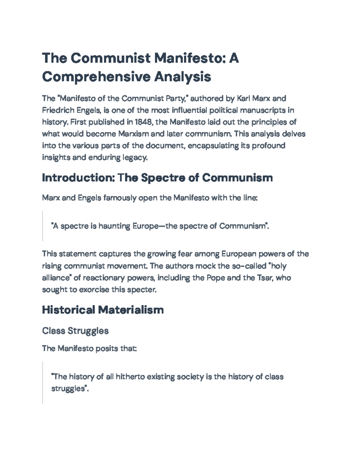 Comprehensive Analysis of The Communist Manifesto (Course Code: 347632 ...