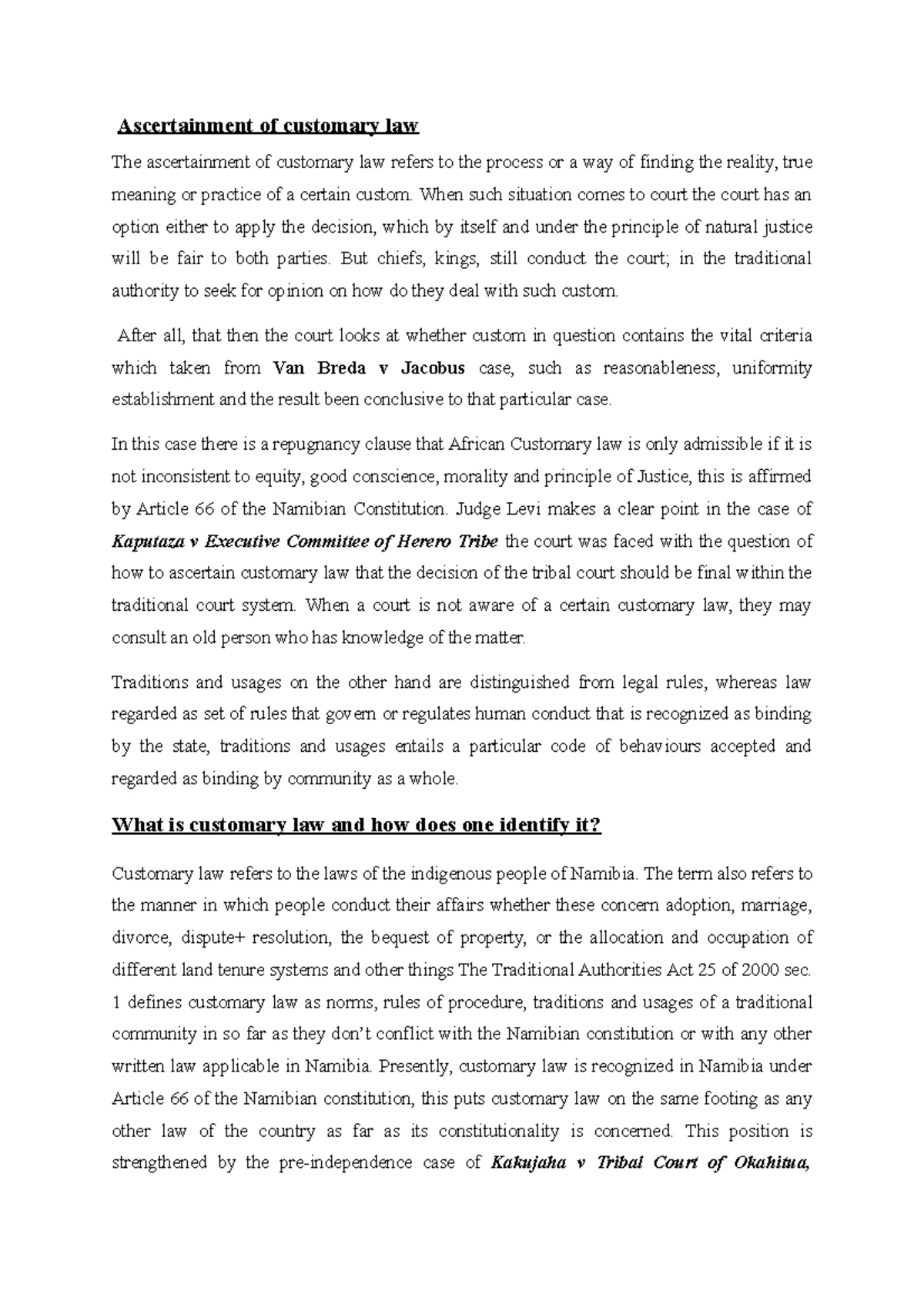 Customary Law 1: Summary of Key Cases (1993-2008) - Studocu
