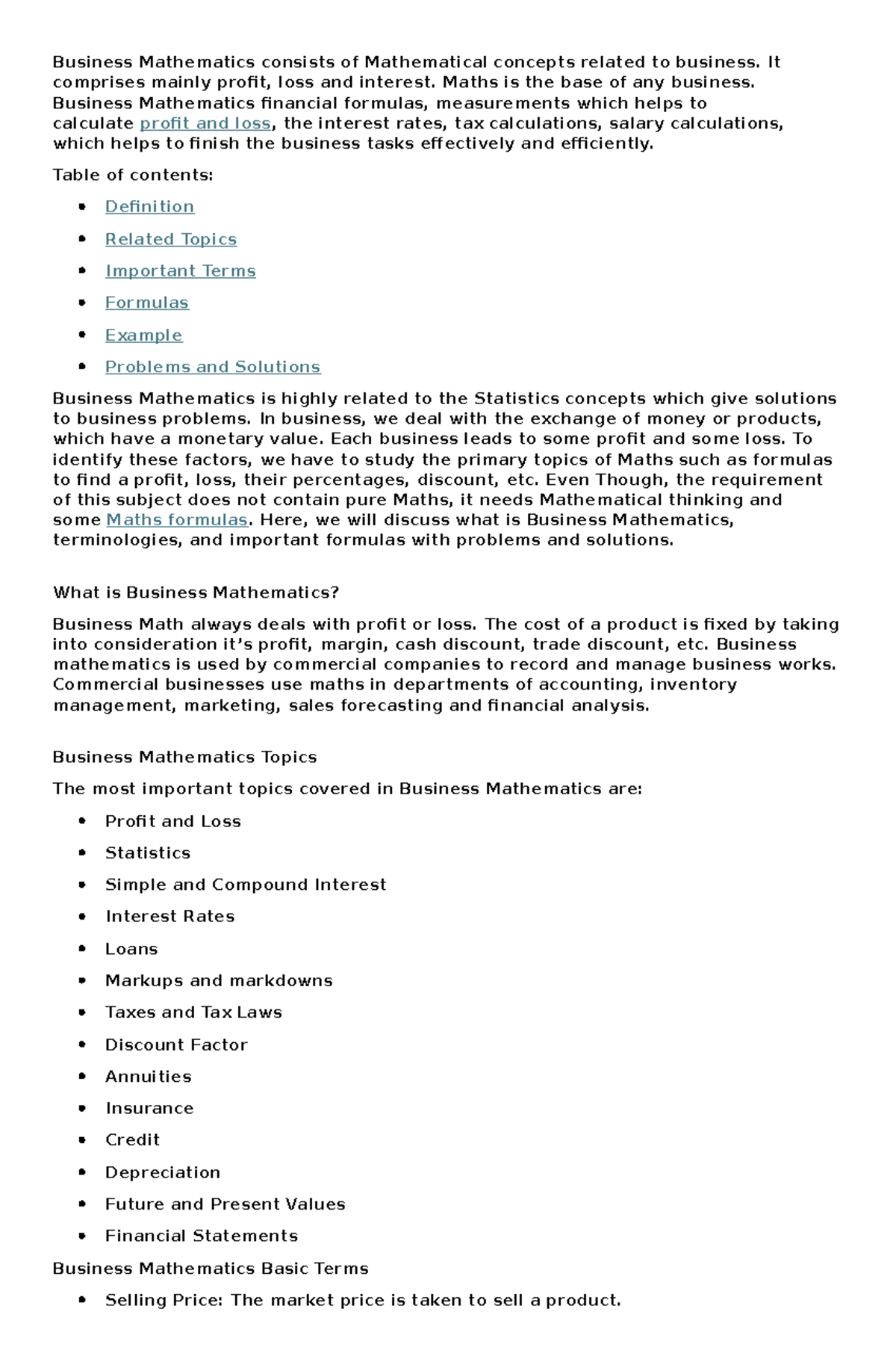 Business Mathematics (BUS 101): Key Concepts and Formulas - Studocu