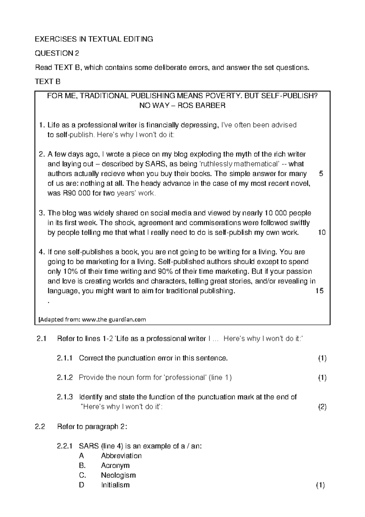 Editing Exercise 2: Textual Editing and Correction Insights - Studocu