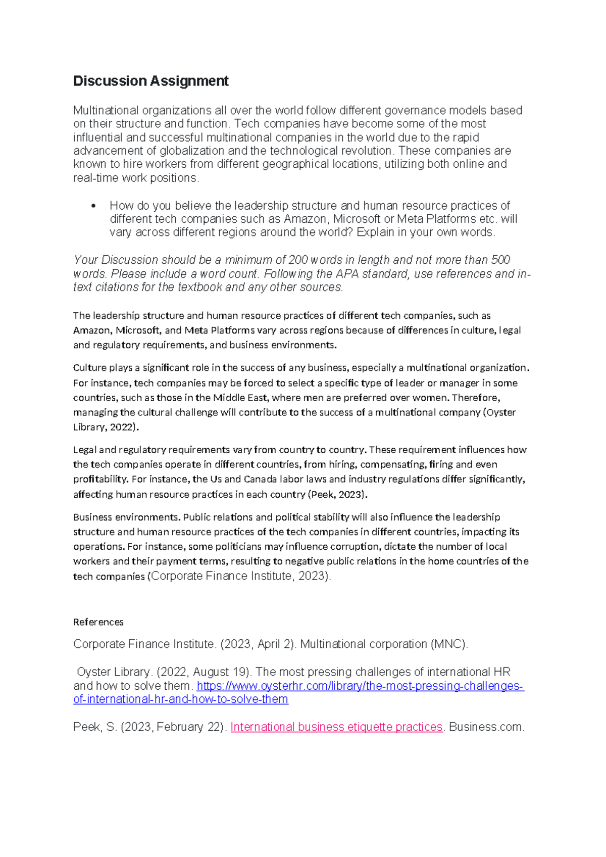 Discussion Assignment: Leadership & HR Practices in Global Tech Firms ...