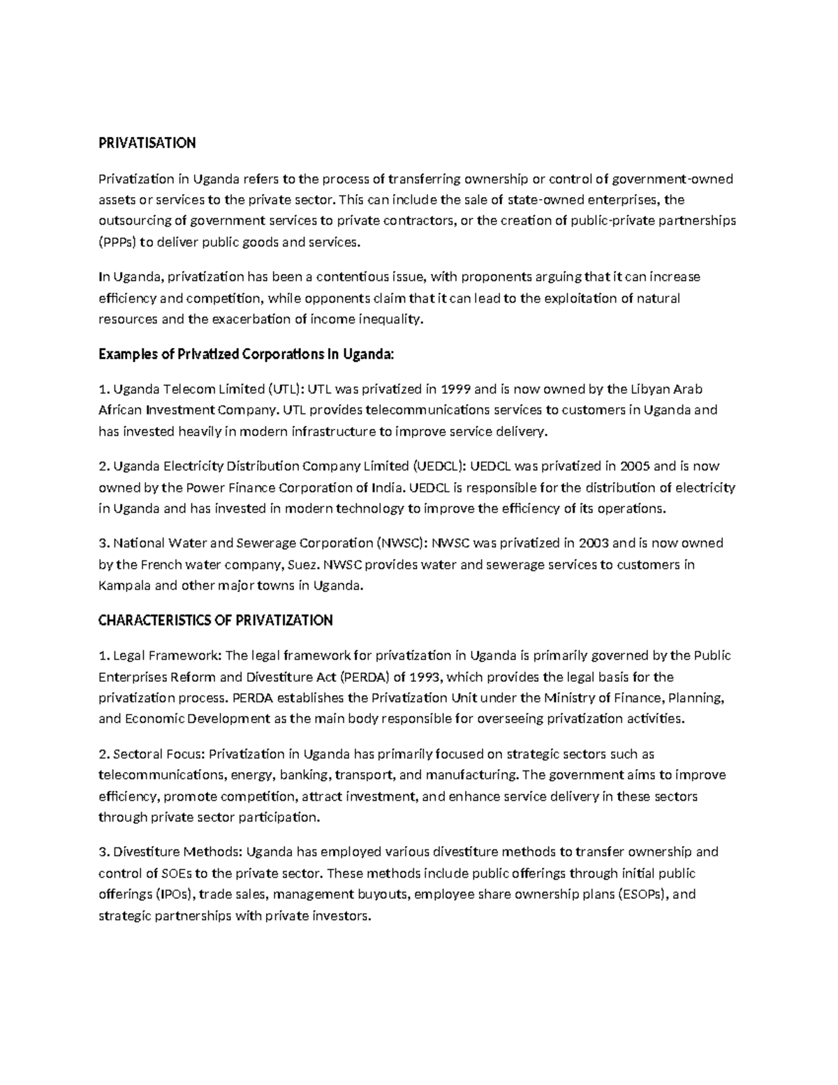 Privatization in Uganda: Impacts, Challenges, and Opportunities - Studocu