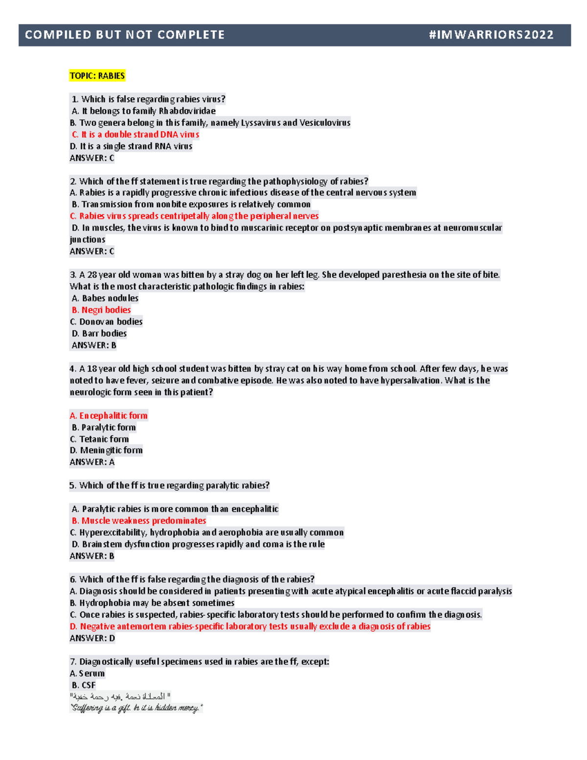 Rabies and Pulmonary Case Studies: Comprehensive Review for MED 101 ...