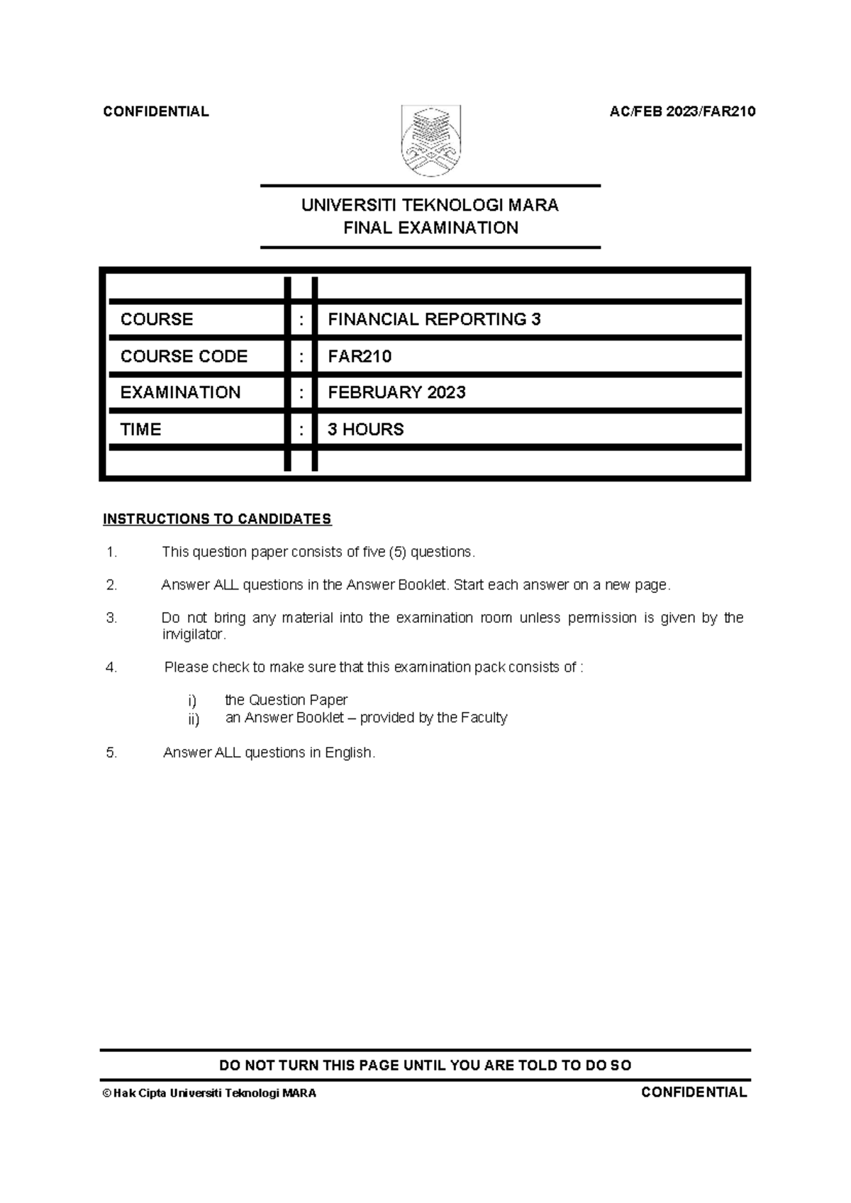 FAR210 Final Exam Feb 2023 - Financial Reporting 3 Questions - Studocu