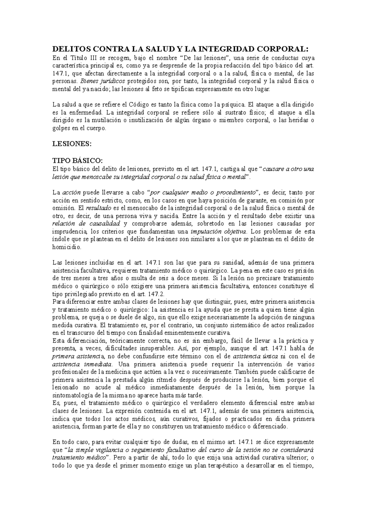 Delitos contra la salud y la integirdad corporal - DELITOS CONTRA LA ...