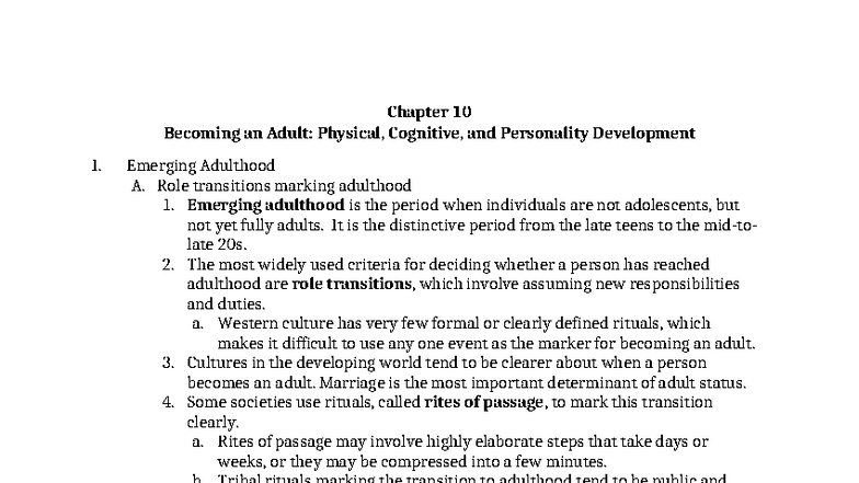 Chapter 10: Emerging Adulthood - Developmental Insights and Transitions ...