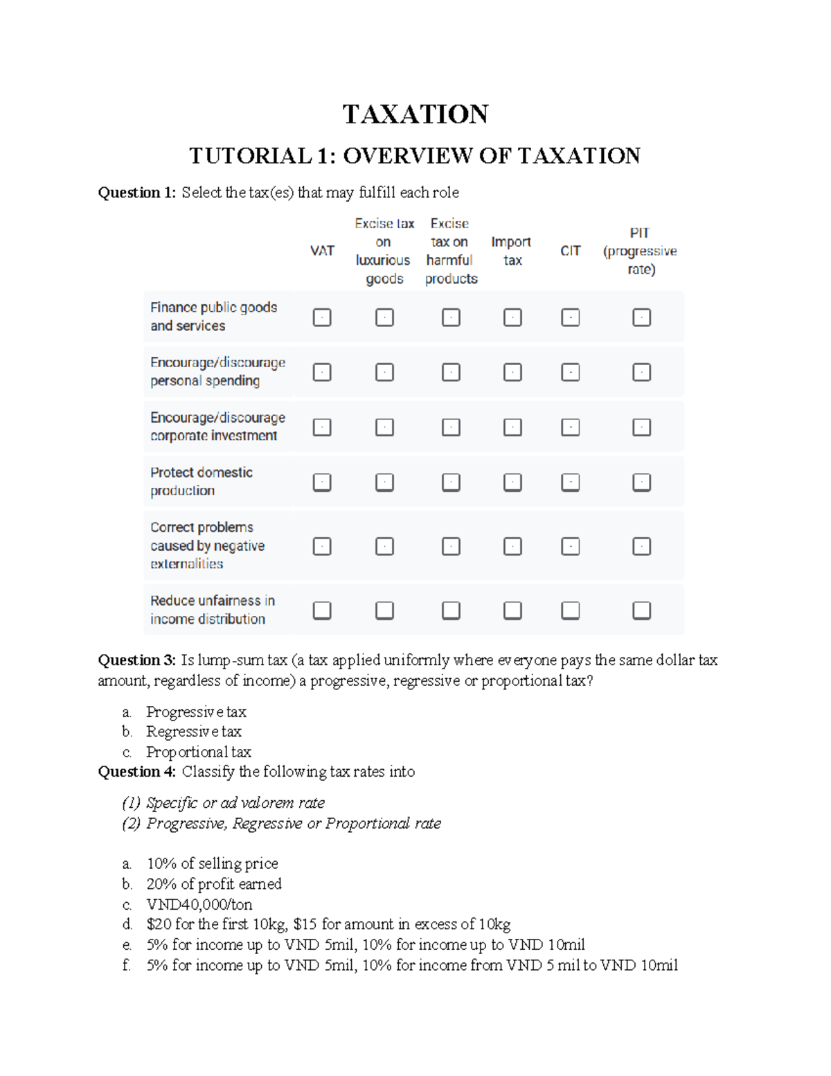 TAX 26: Tutorial 1 - Overview of Taxation Concepts - Studocu