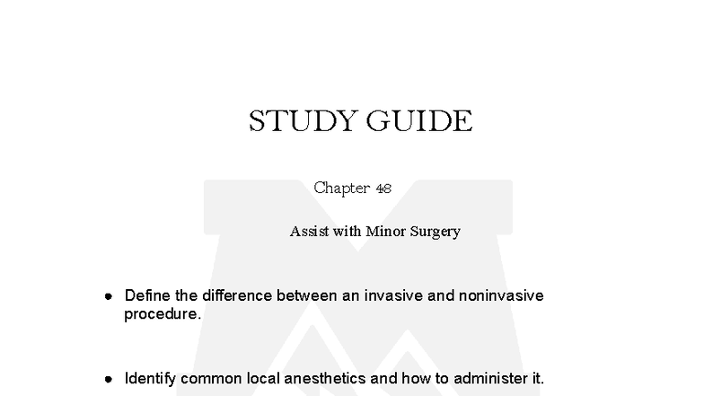 Chapter 48 Study Guide: Minor Surgery Procedures & Anesthesia - Studocu