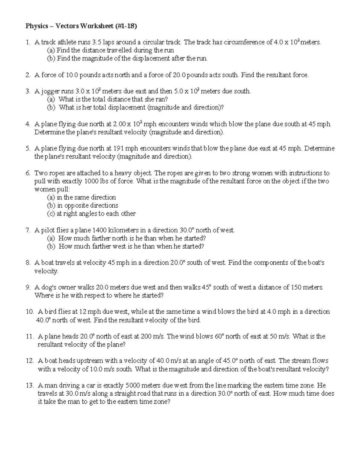 Physics Vectors Worksheet 1 (Course Code: 3.13) - Studocu