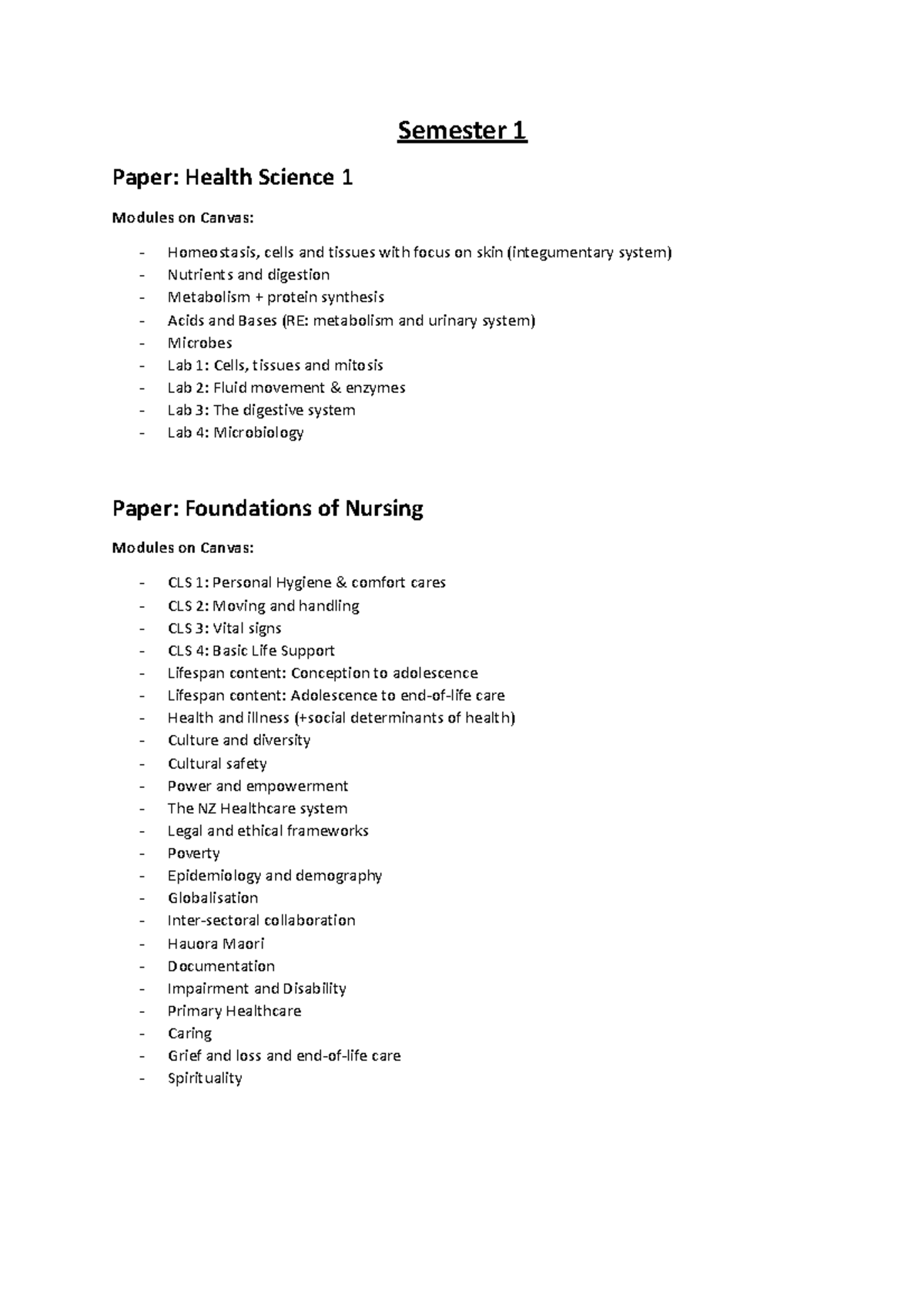 Study Topics for Health Science and Nursing Papers (Semesters 1-4 ...