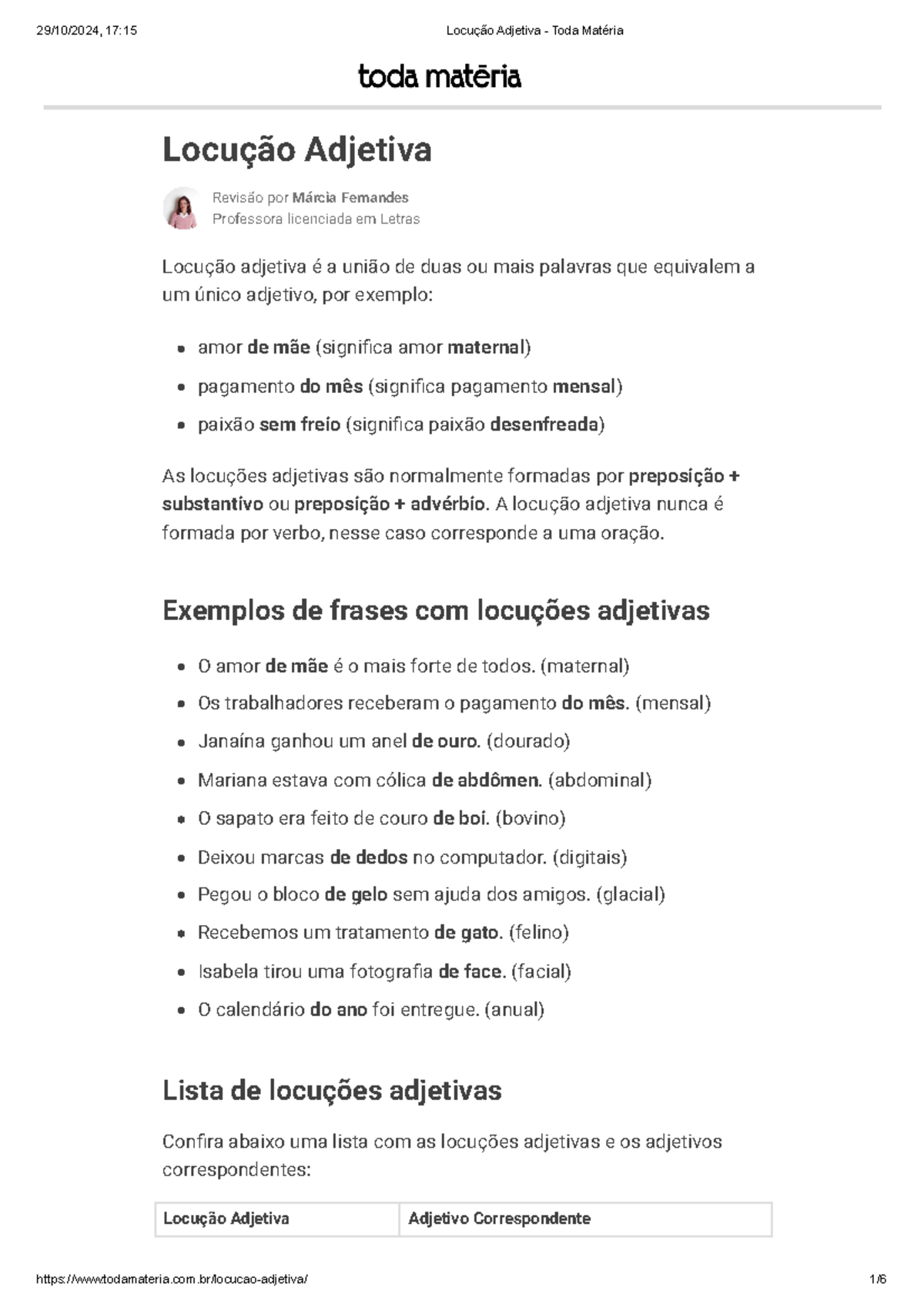 Locução Adjetiva: Exemplos e Lista de Adjetivos Correspondentes - Studocu