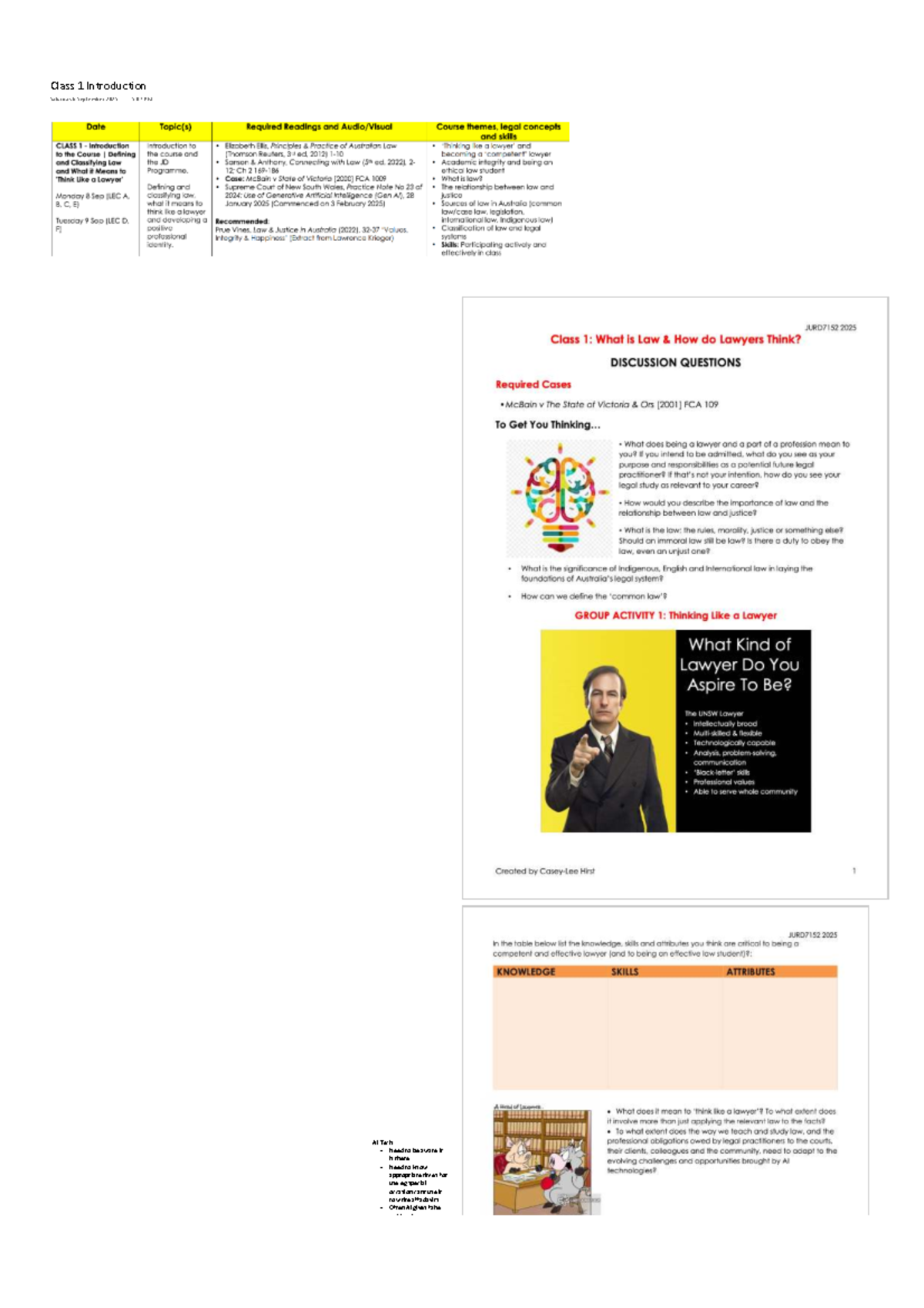 Class 1 Introduction - notes - LAWS1104 - AI Tech: - Need to be aware ...