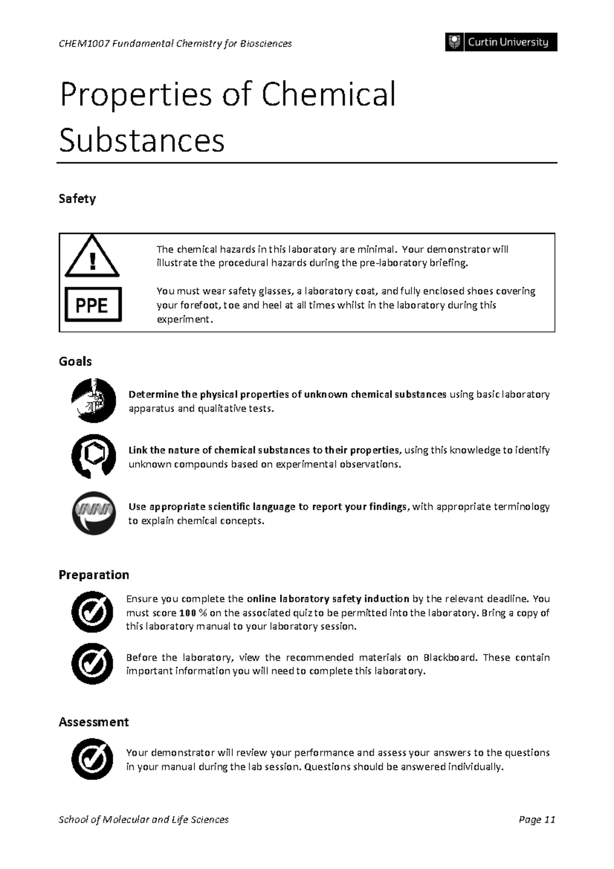 2024 CHEM1007 Lab Manual: Experiment 1 - Properties of Chemical ...