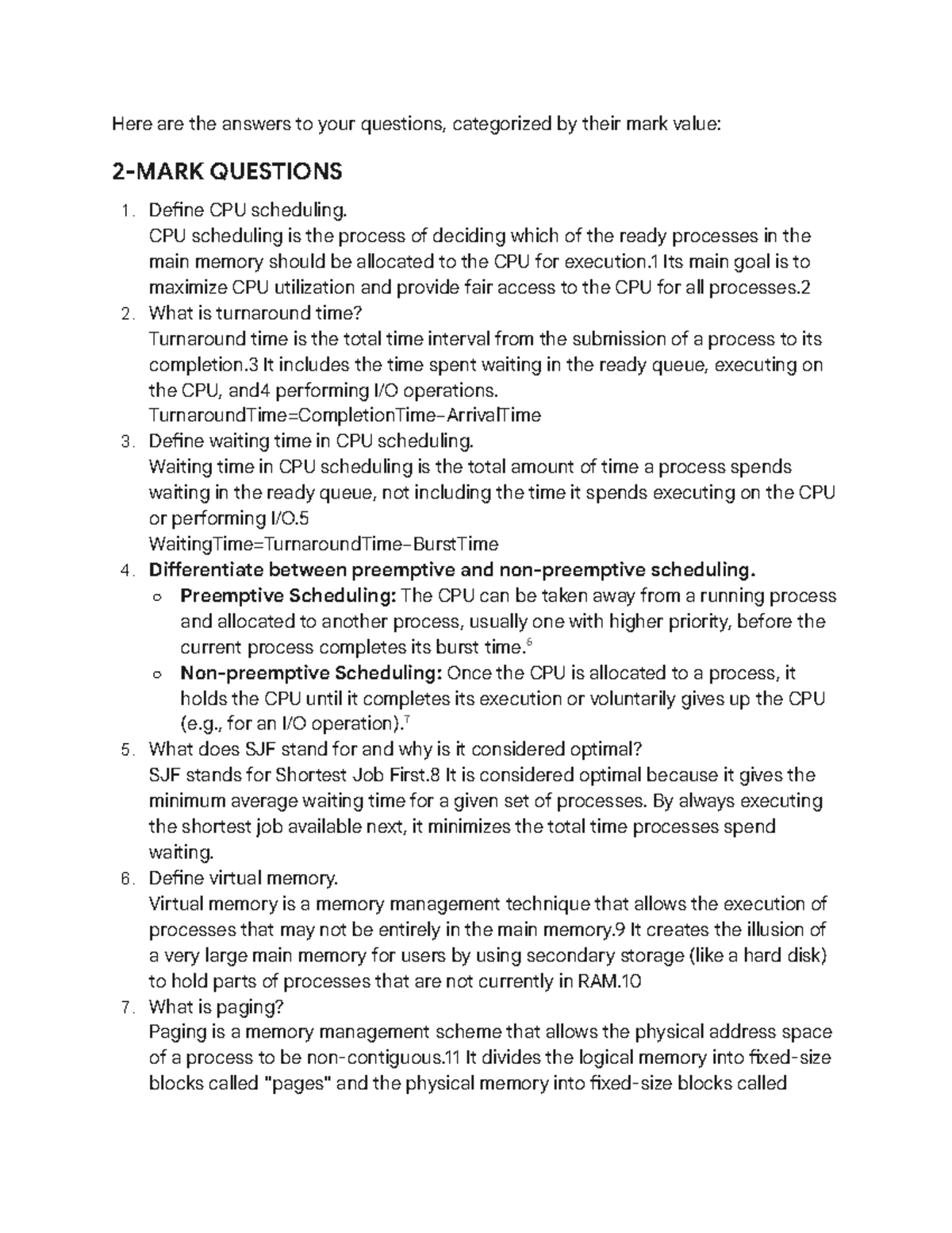 Operating System 2-MARK Questions: CPU Scheduling, Memory Management ...