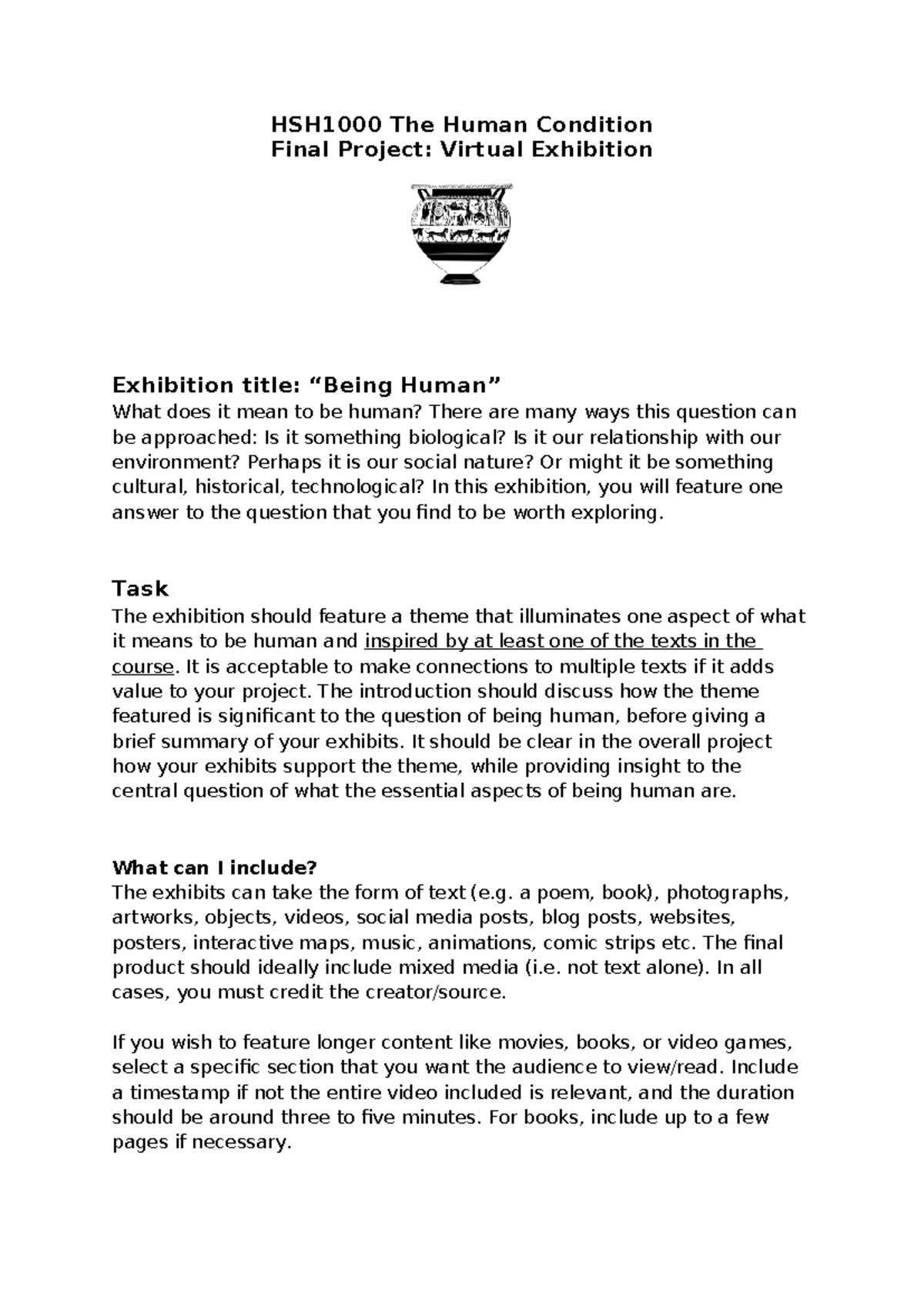 HSH1000 Final Project Instructions: Creating a Virtual Exhibition - Studocu