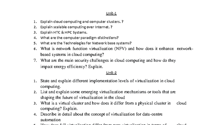 Cc imp questions all units - Unit- 1 1. Explain cloud computing and ...