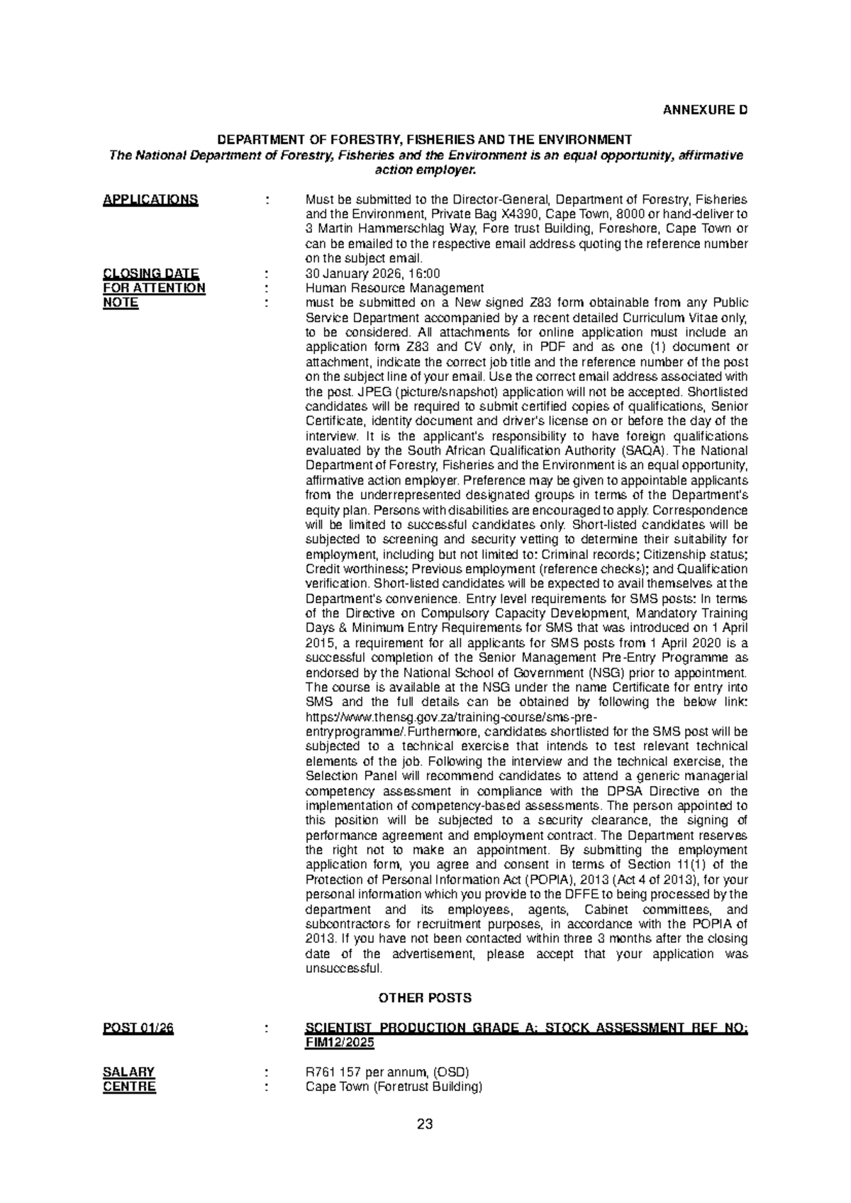 DFFE Job Application Guidelines and Requirements - D 2026 - Studocu