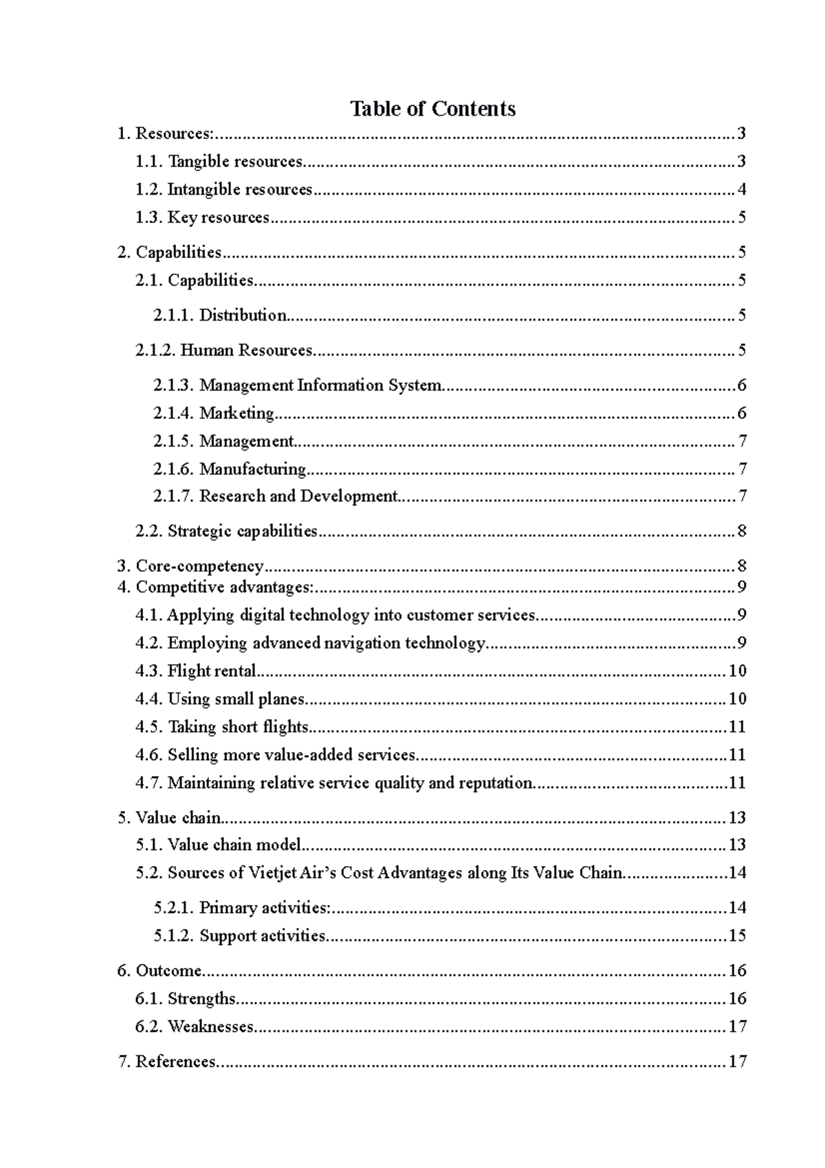 Internal Analysis Report - Table of Contents - Studocu