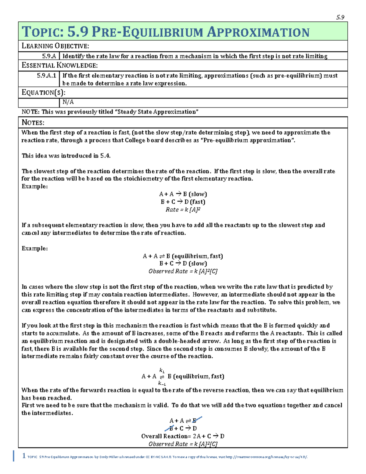 5.9 Pre-Equilibrium Approximation: Rate Law Determination - Studocu