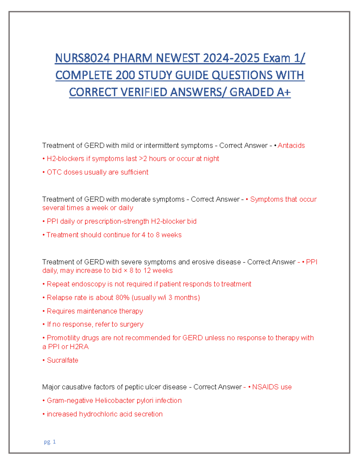NURS8024 Pharm 2024-2025 Exam 1 Study Guide: Key Concepts & Answers ...