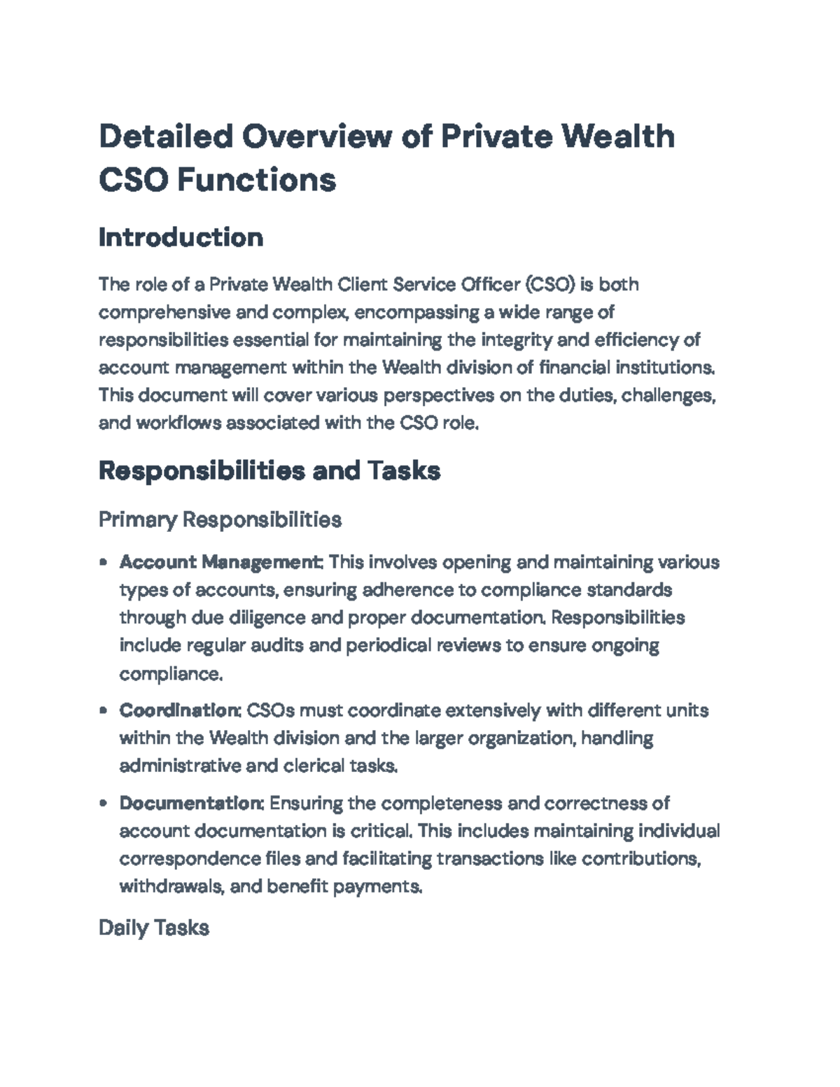 Comprehensive Guide to Private Wealth Client Service Officer (CSO ...