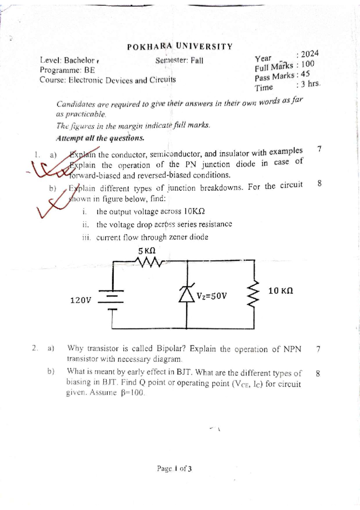 EDC 2024 Fall: Electronic Devices & Circuits Question Paper - Studocu
