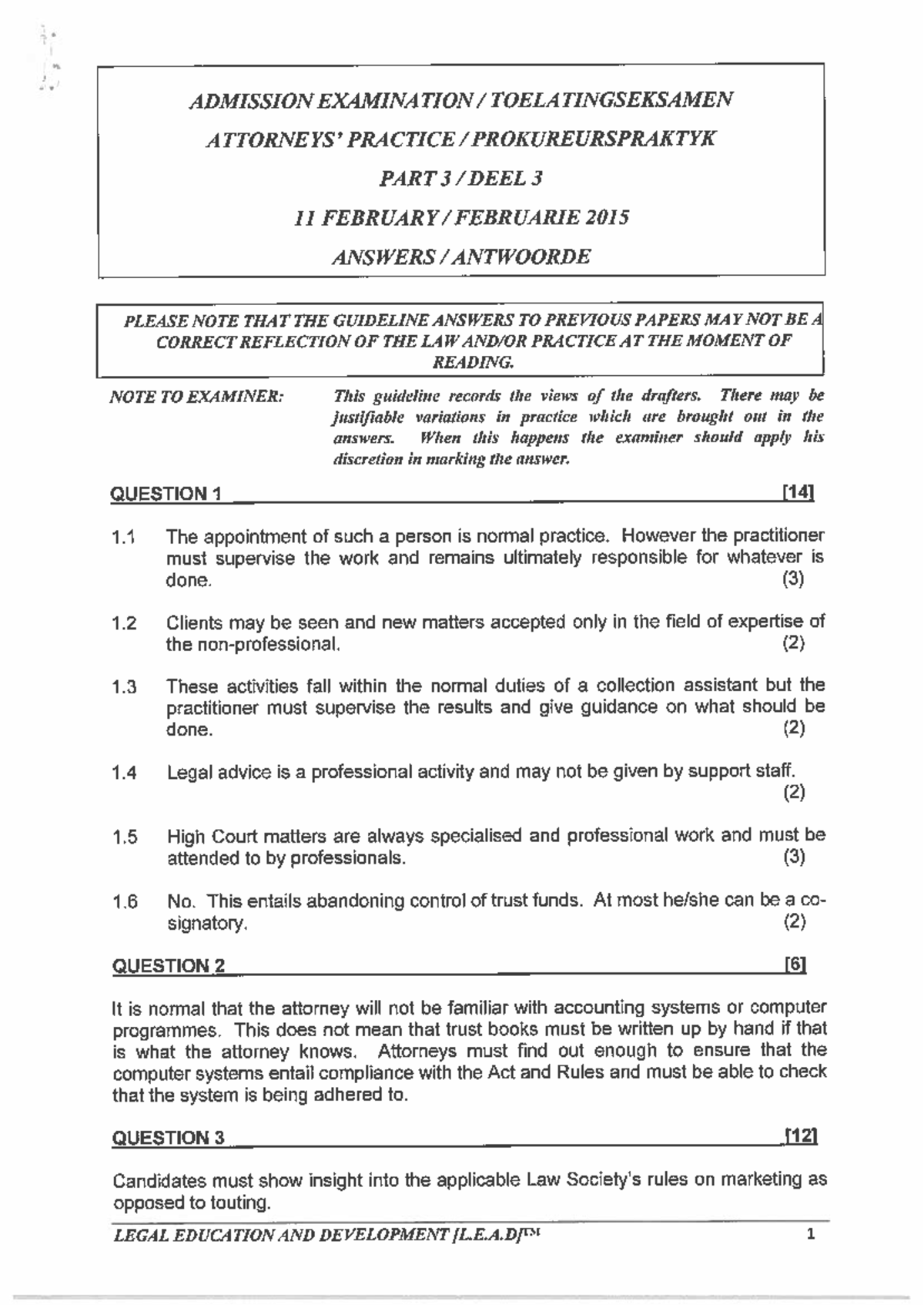 Attorneys Practice Guideline Answers - February 2015 - Studocu