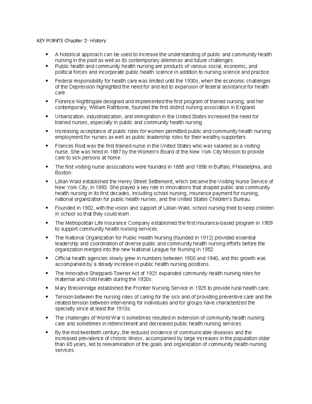 Key Points: Chapter 2 - History of Public & Community Health Nursing ...