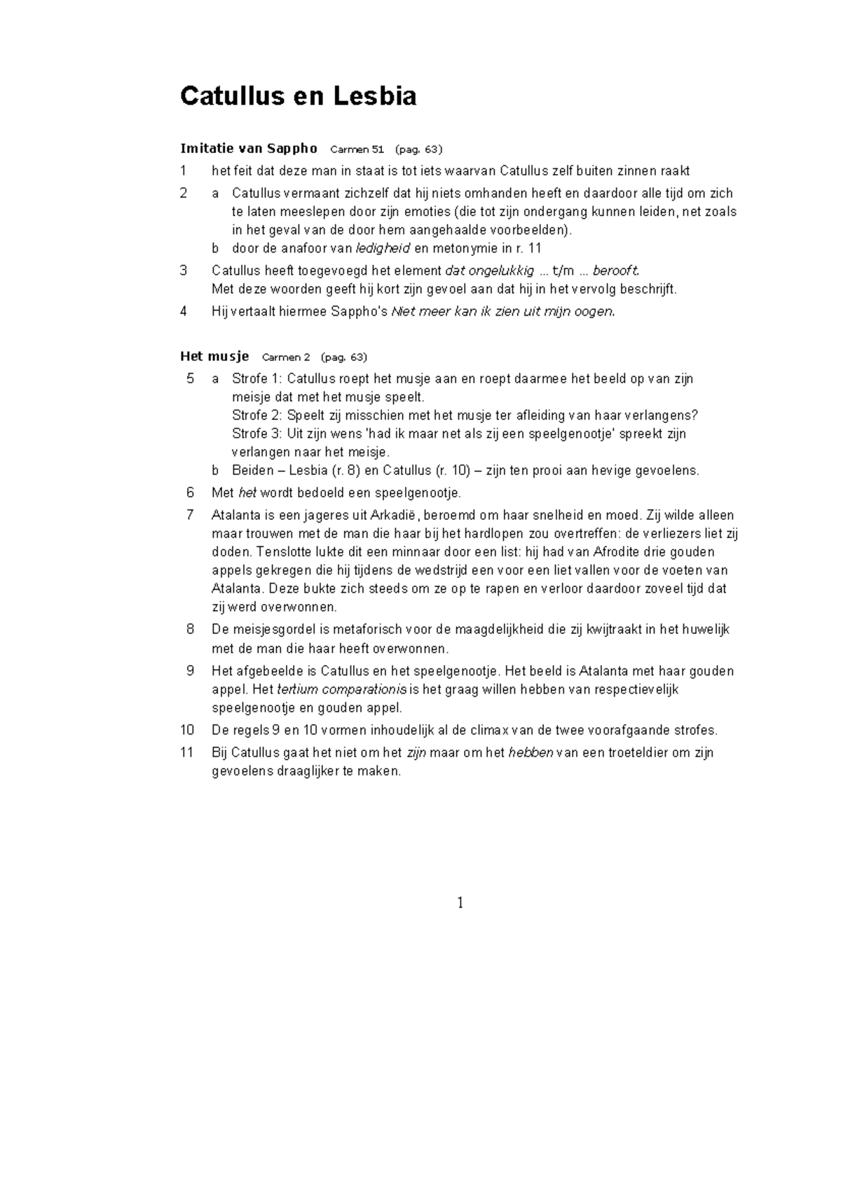 Catullus en Lesbia: Analyse van de Gedichten (Carmen 51-92) - Studeersnel