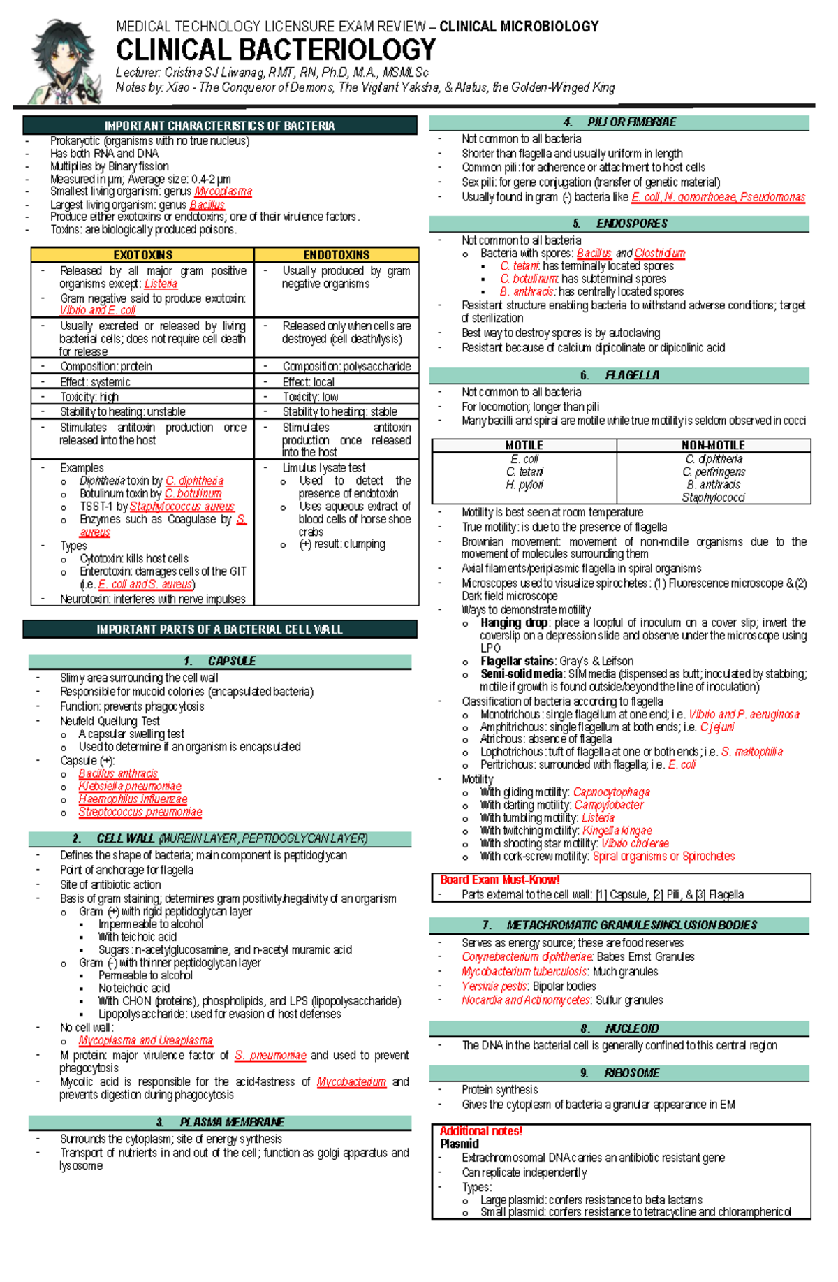 MTLE-XIAO Clinical Microbiology Review Notes on Bacteriology - Document Preview