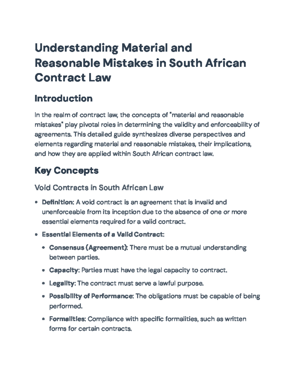 Understanding Material & Reasonable Mistakes in SA Contract Law - Studocu