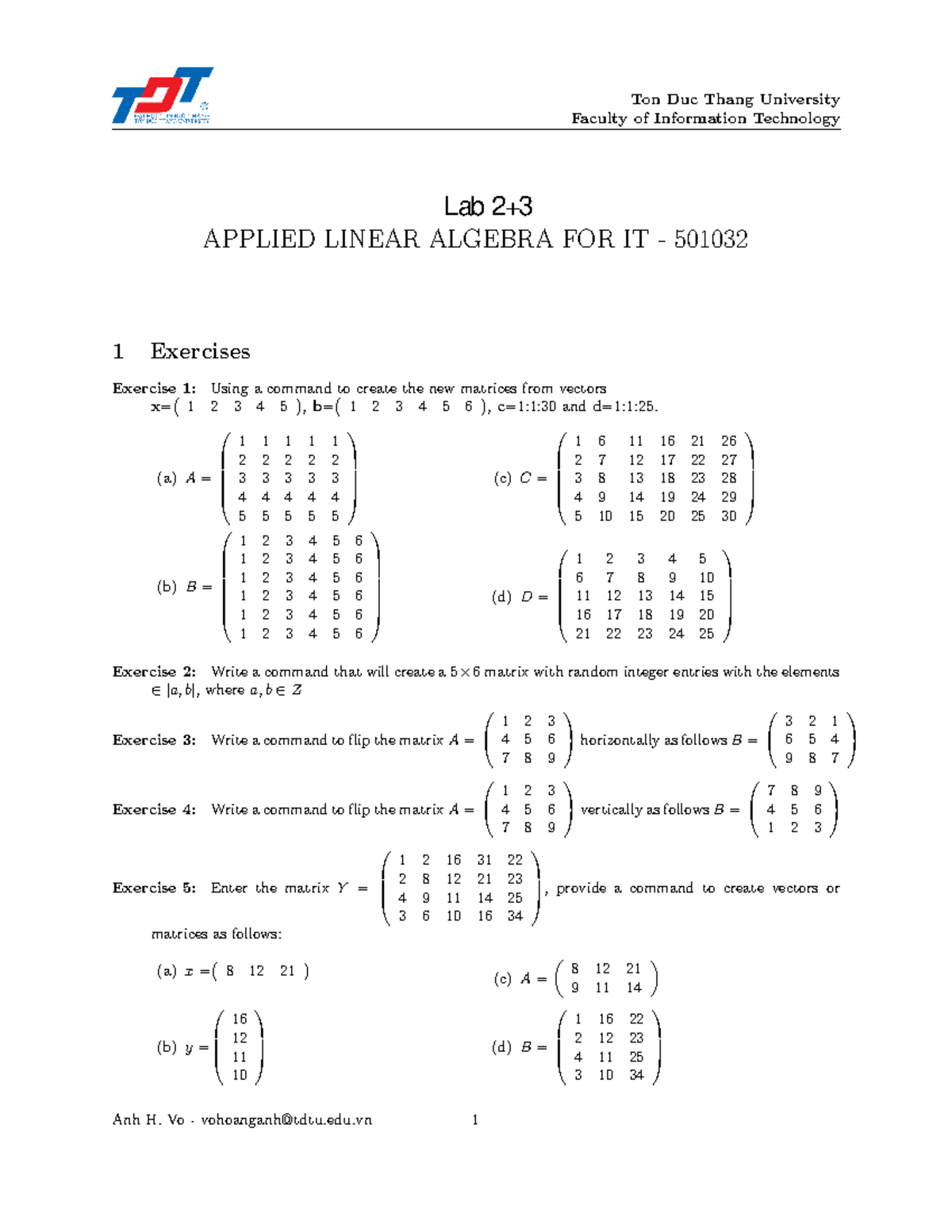 Lab 3 - Applied Linear Algebra Exercises for IT - 501032 - Studocu