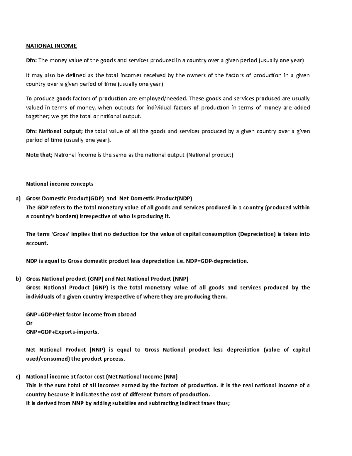 National Income Concepts - ECON 101 NOTES - Studocu