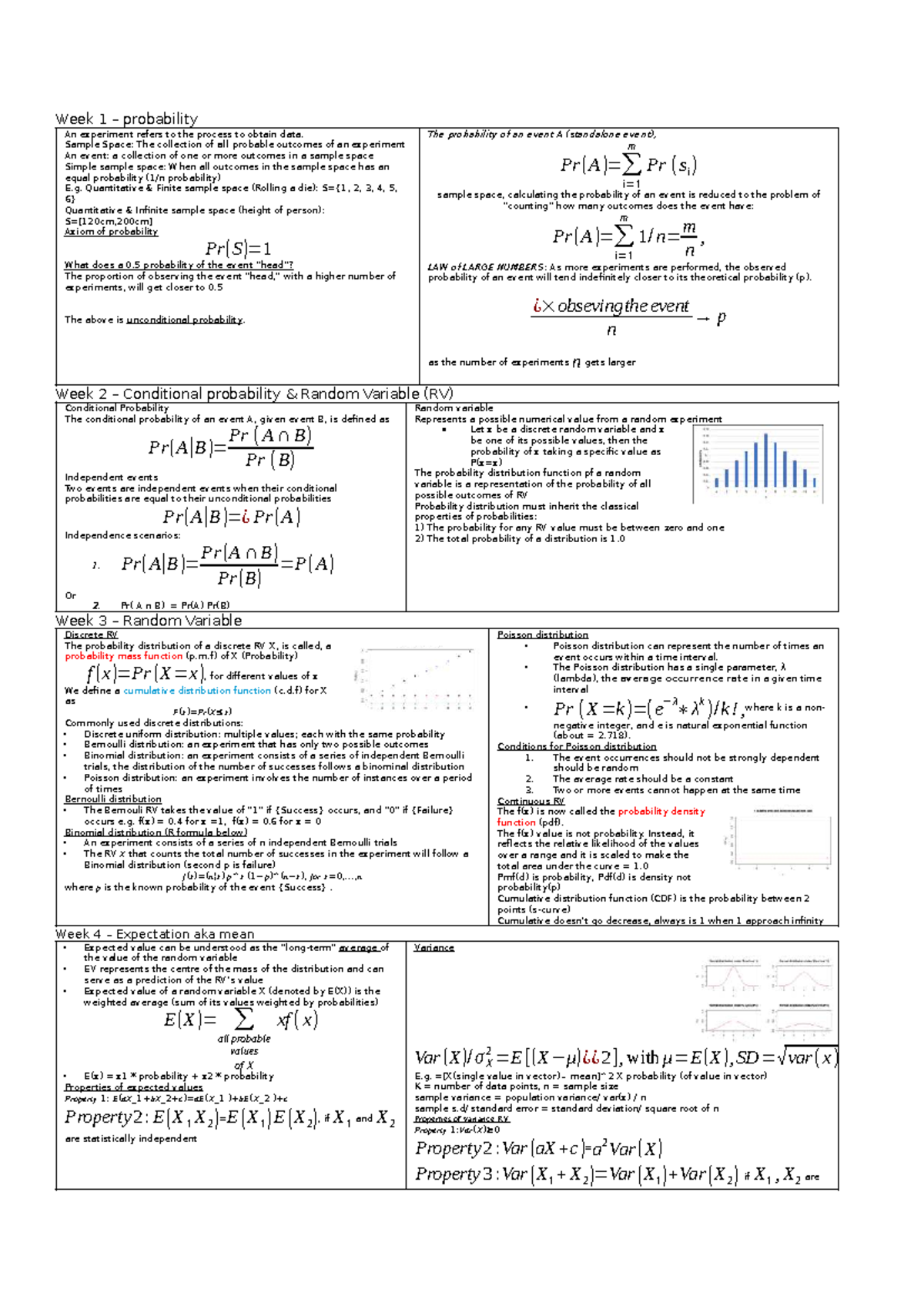 Cheat sheet for probability concepts - Quiz 1 - Studocu
