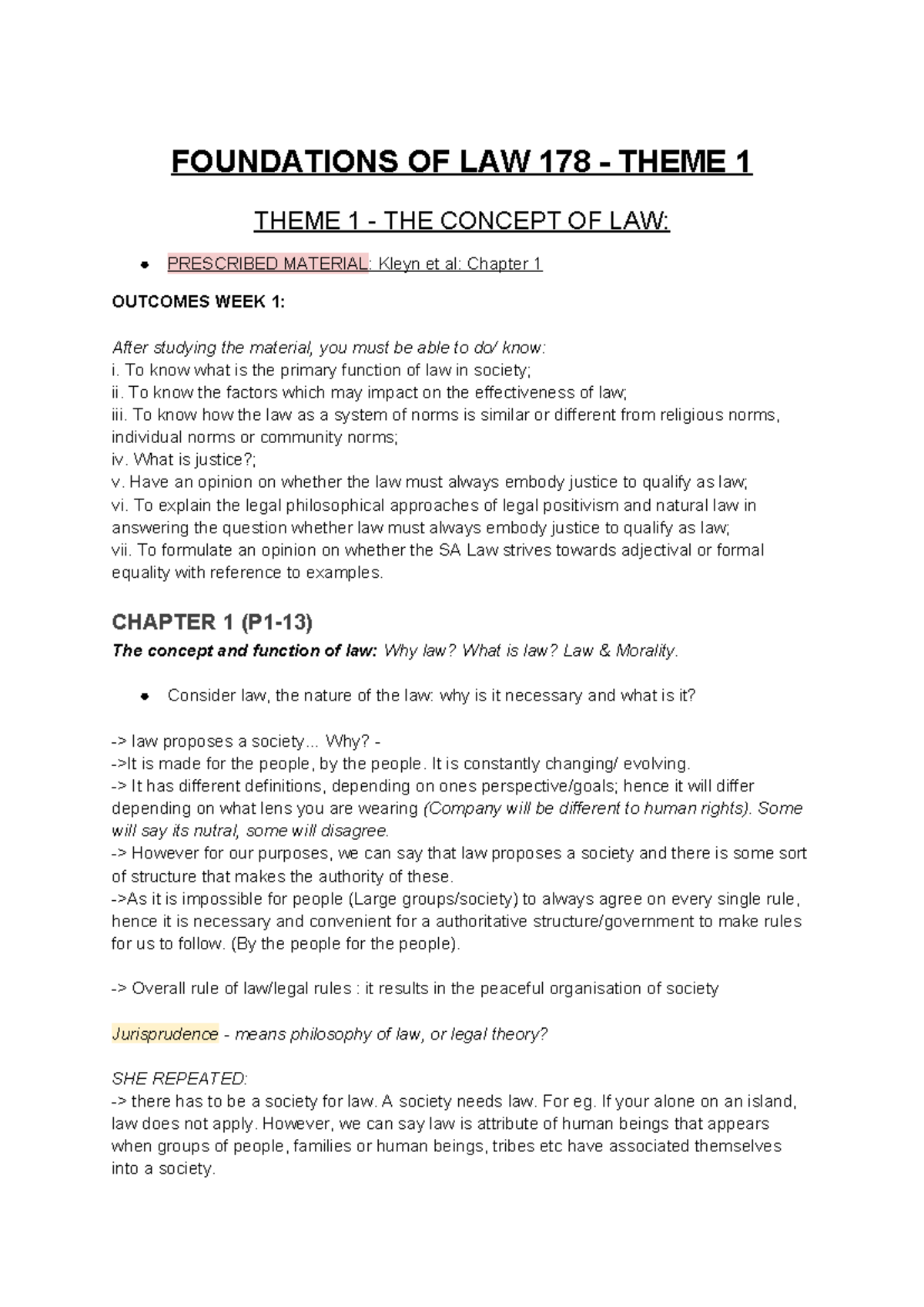 FOUNDATIONS OF LAW 178: CHAPTER 1 - THE CONCEPT OF LAW - Studocu