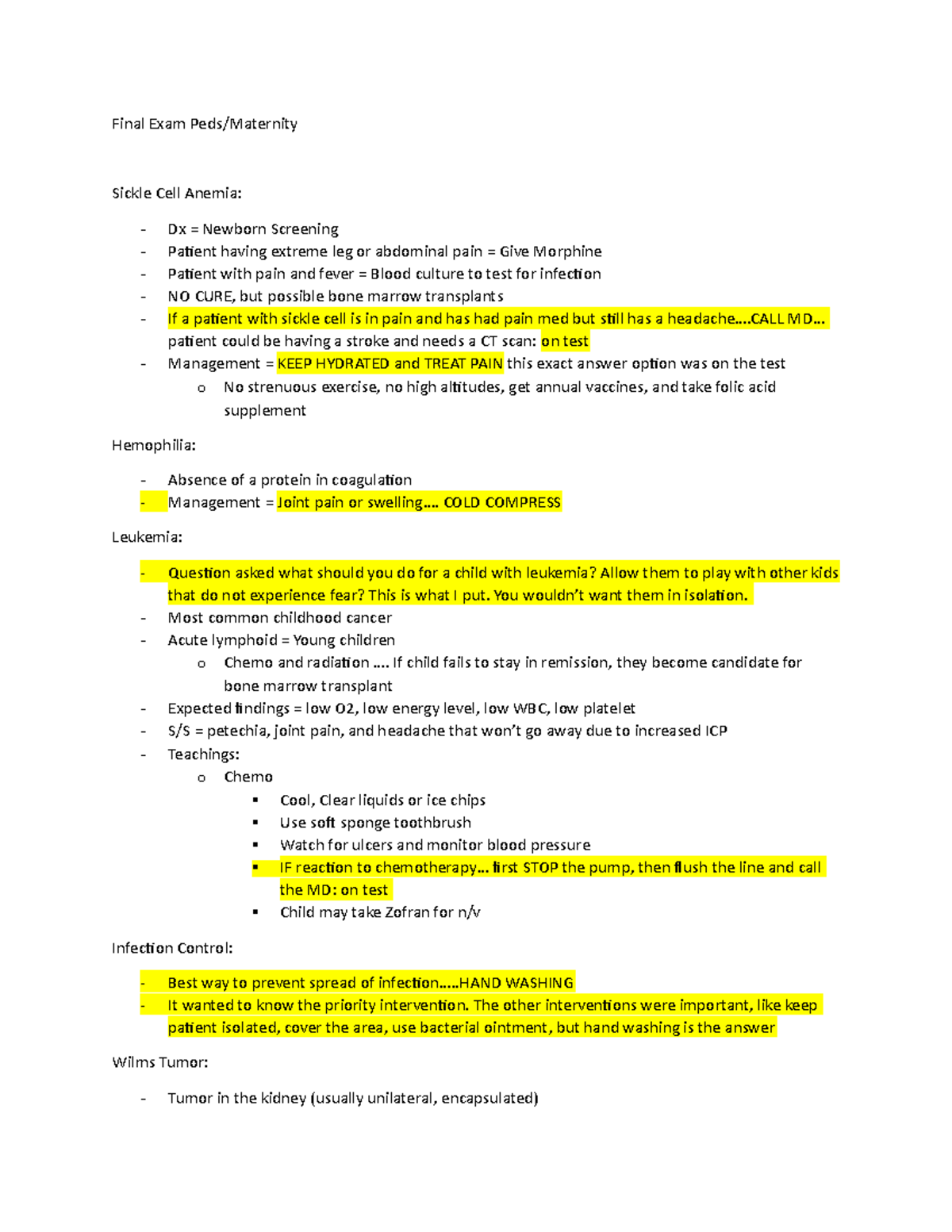 PEDS 4 Final Exam Notes: Sickle Cell, Leukemia & More Pediatric ...