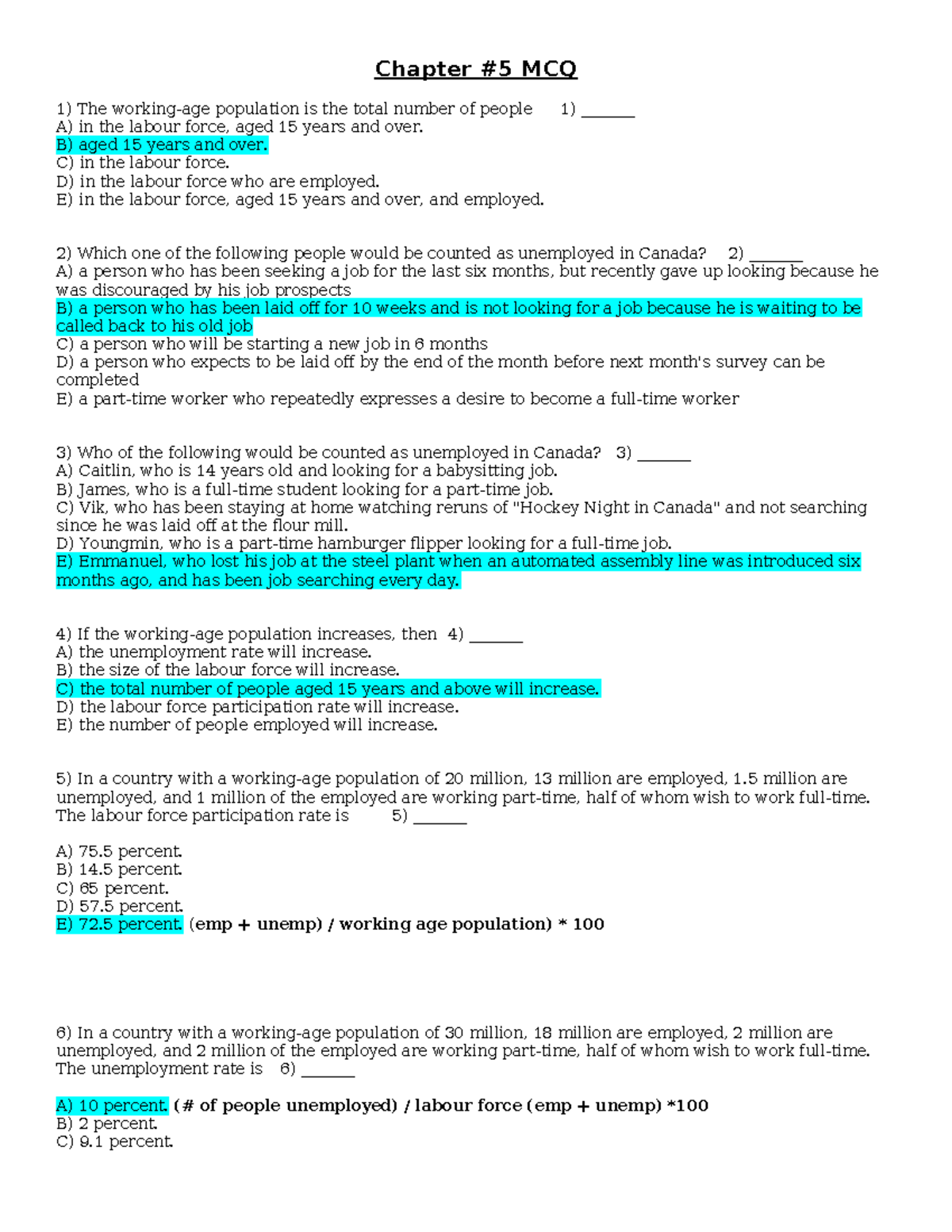 Chapter 5 MCQ: Understanding Population and Unemployment Concepts - Studocu