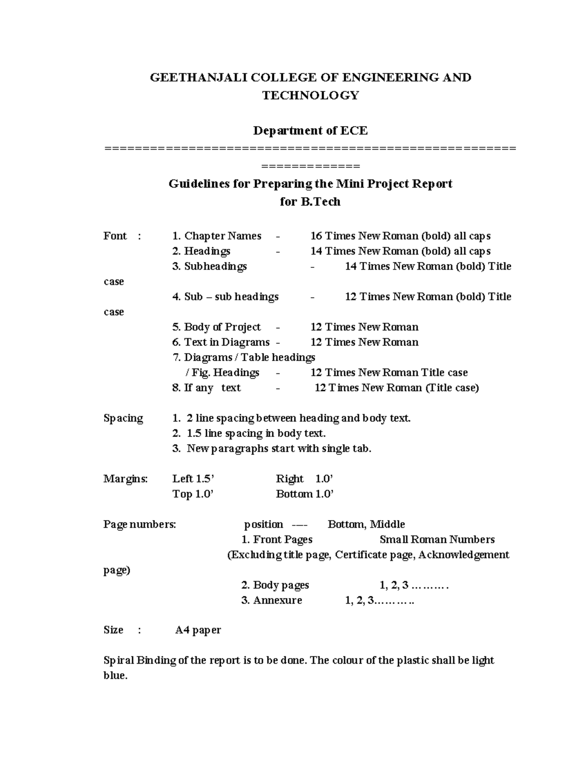 B.Tech Mini Project Report Guidelines for ECE 2025-26 - Studocu
