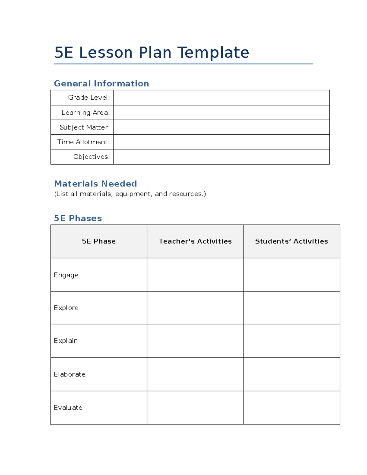 5E Lesson Plan Template - KRISLIN aguirre - 5E Lesson Plan Template ...