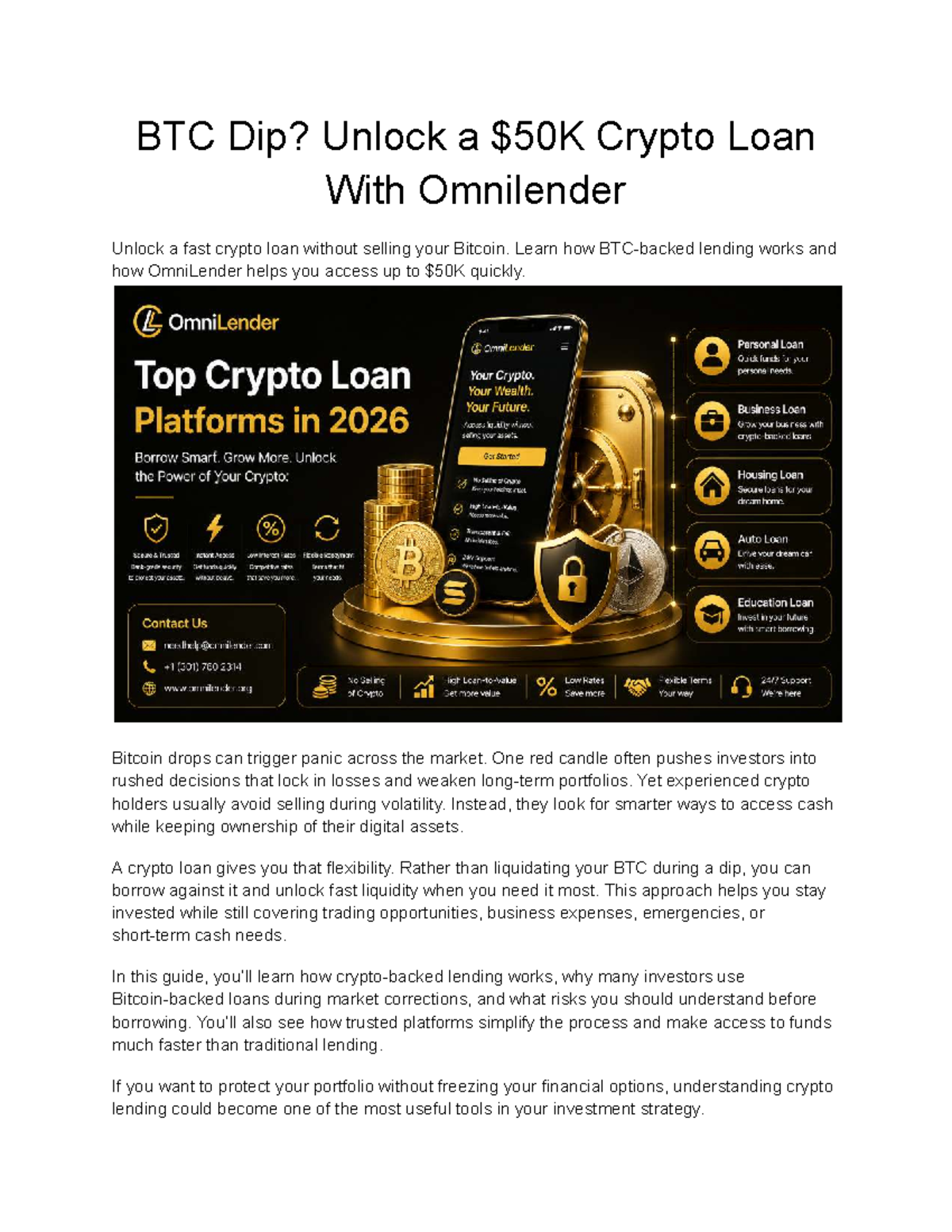 BTC Dip: Access a $50K Crypto Loan with OmniLender - Studocu