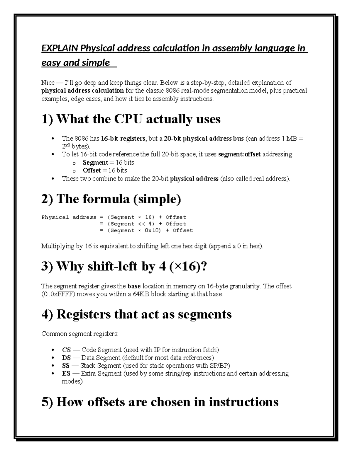 Physical Address Calculation in Assembly Language (CS101) - Studocu