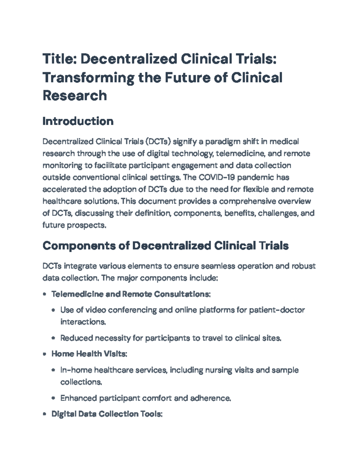 Decentralized Clinical Trials (DCTs): Innovations & Challenges in ...
