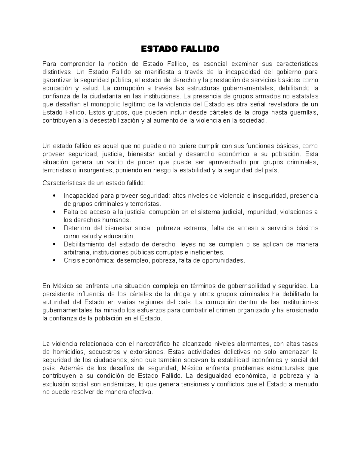 Estado Fallido: Análisis Jurídico y Social en México - Studocu