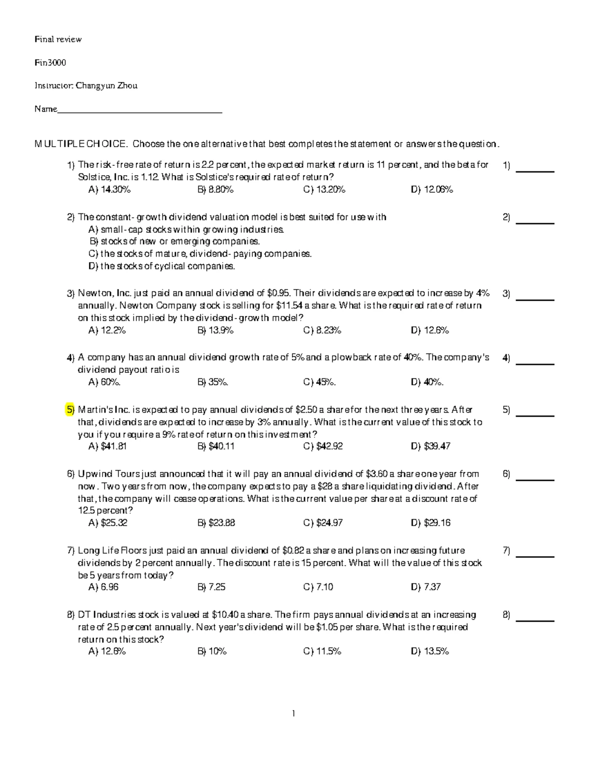 Finance Formulas 3000: Comprehensive Study Guide - Studocu