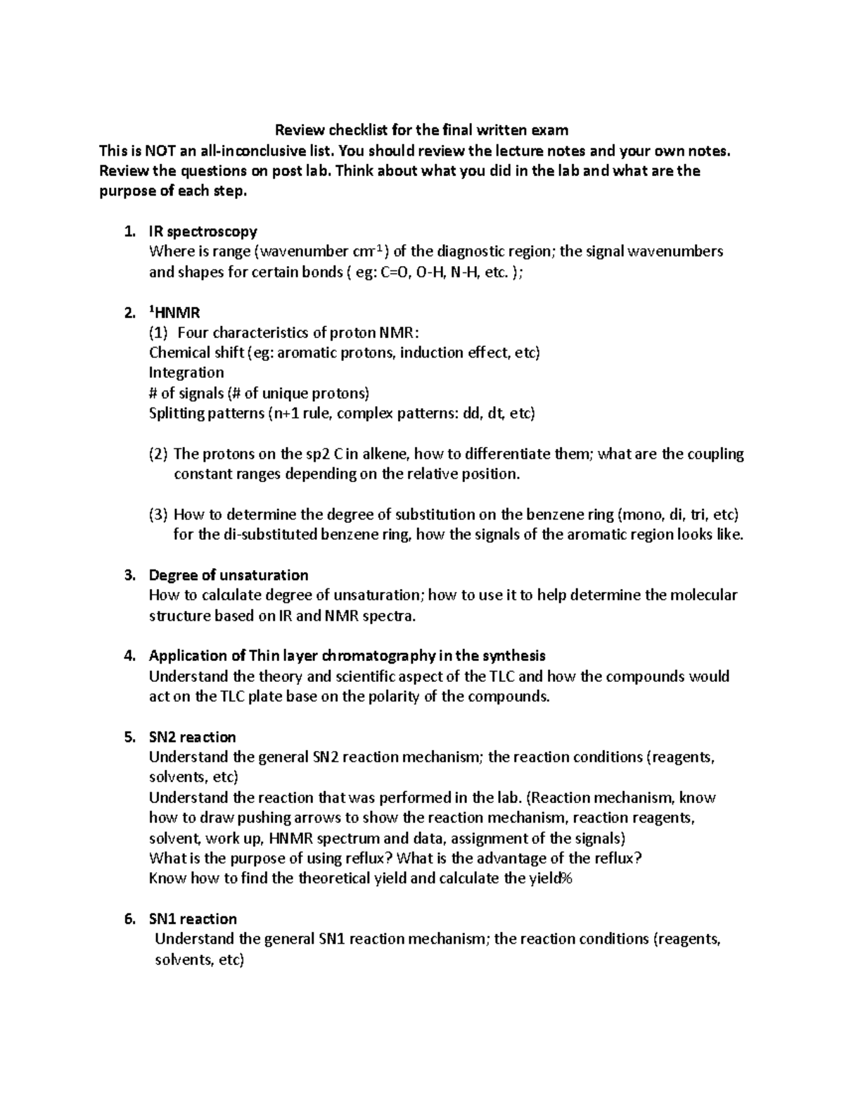 Final Exam Review Checklist for CHEM 101 - Fall 2024 - Studocu