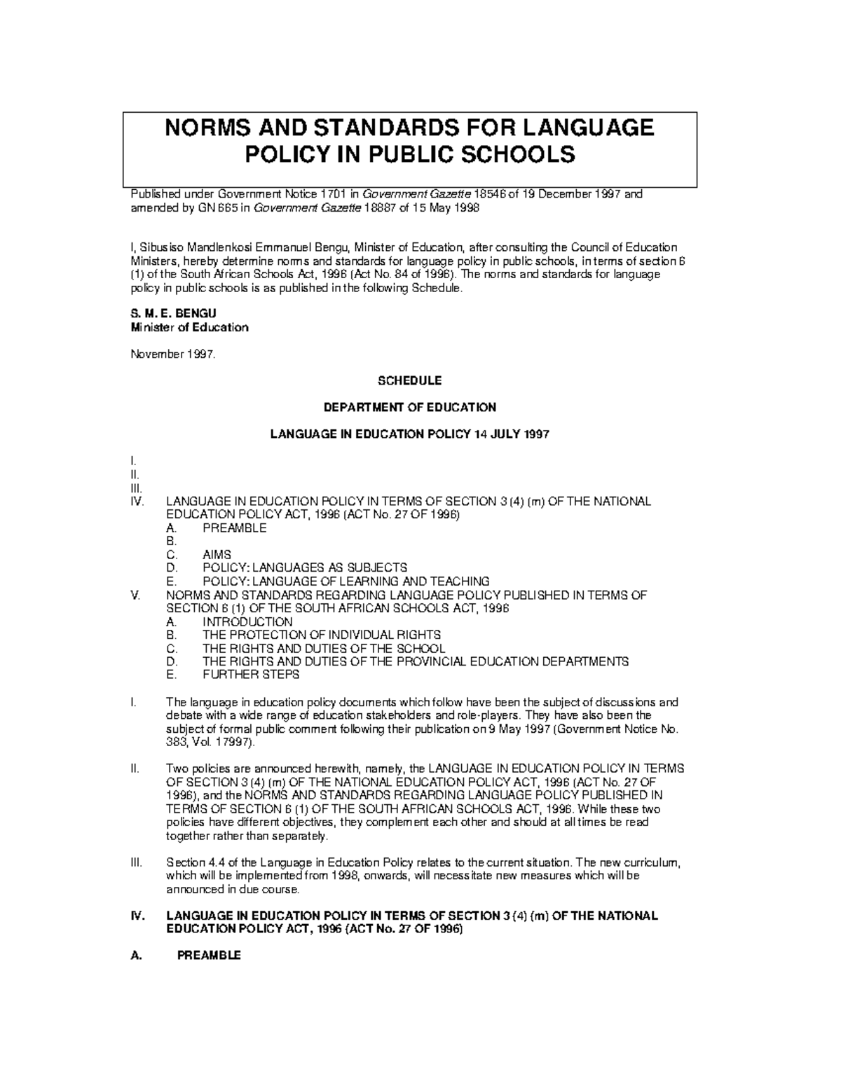 Norms & Standards for Language Policy in Public Schools (Act 84/1996 ...