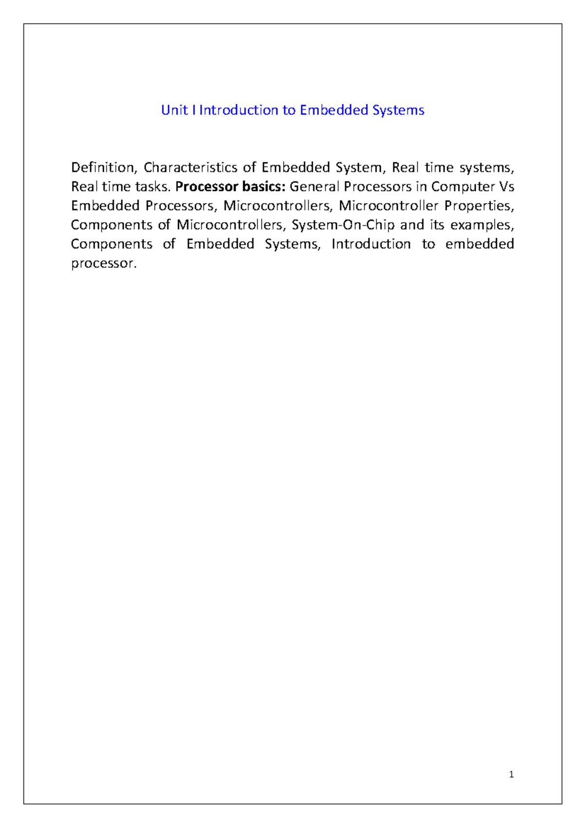 Iot Unit I Overview Of Embedded Systems And Their Characteristics
